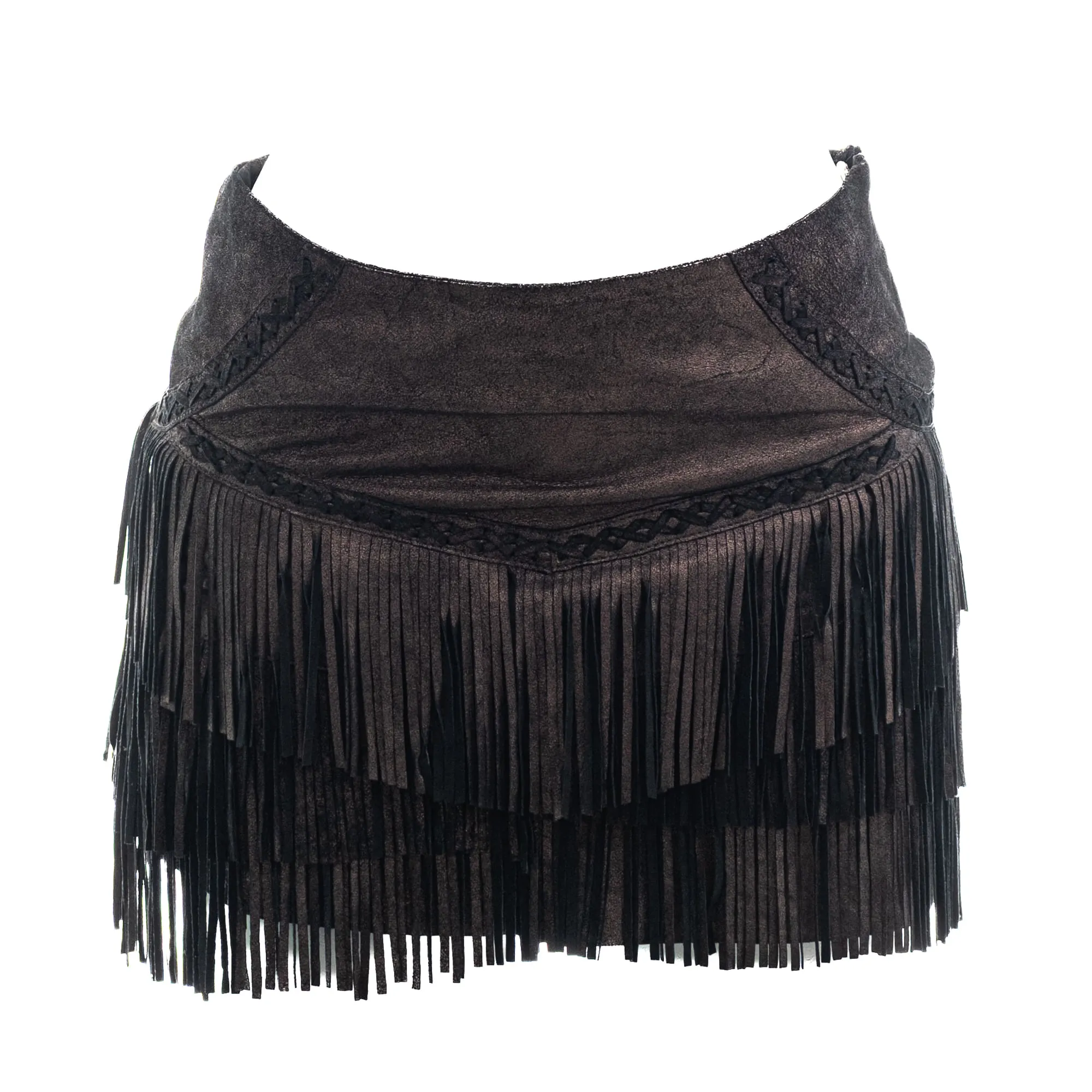 Saia Cris Barros Couro Franja Preta