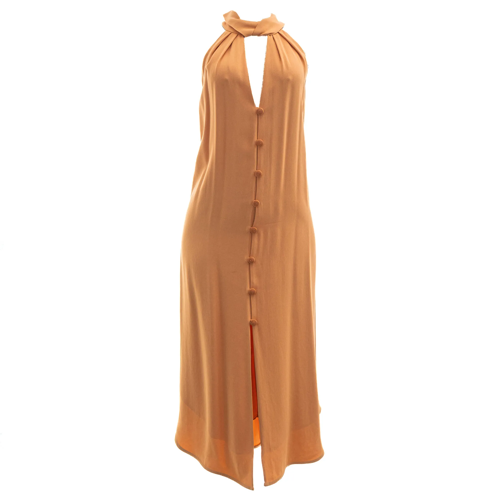 Vestido Cris Barros Midi Botões Laranja