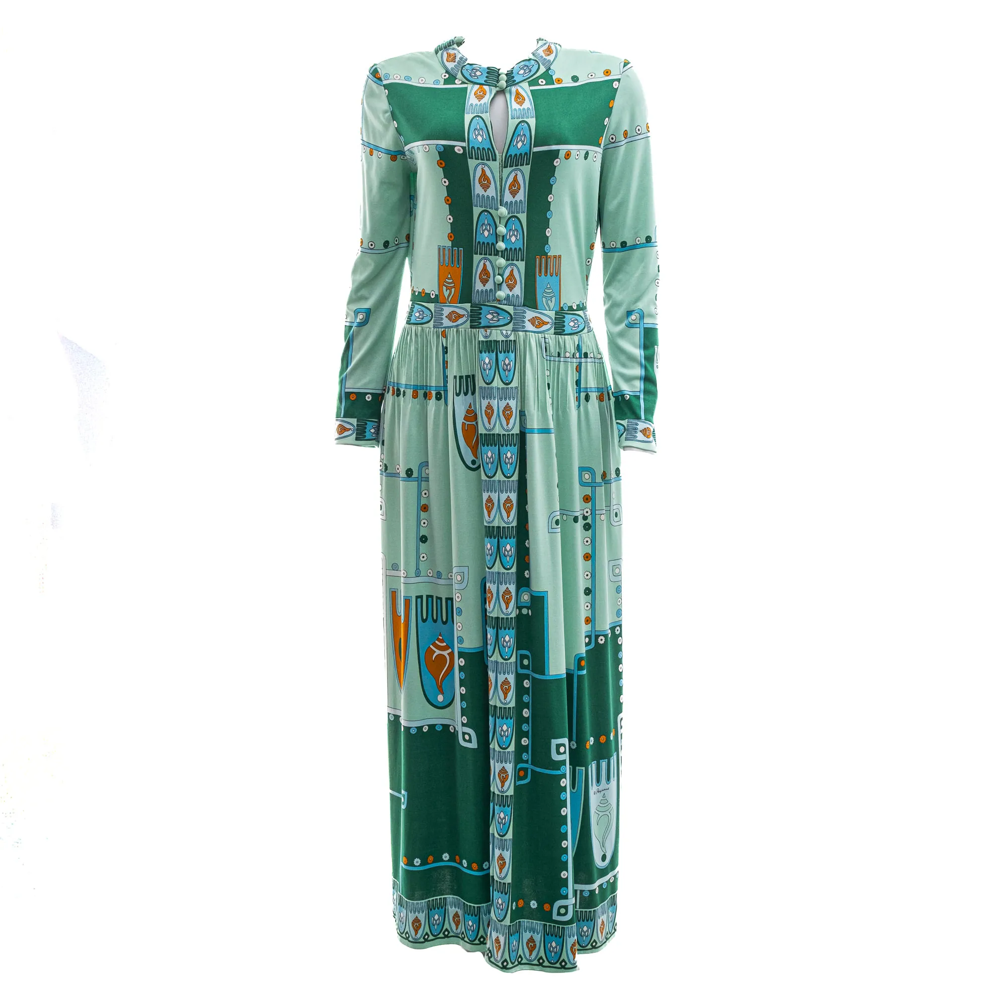 Vestido Vintage Longo Estampado Verde