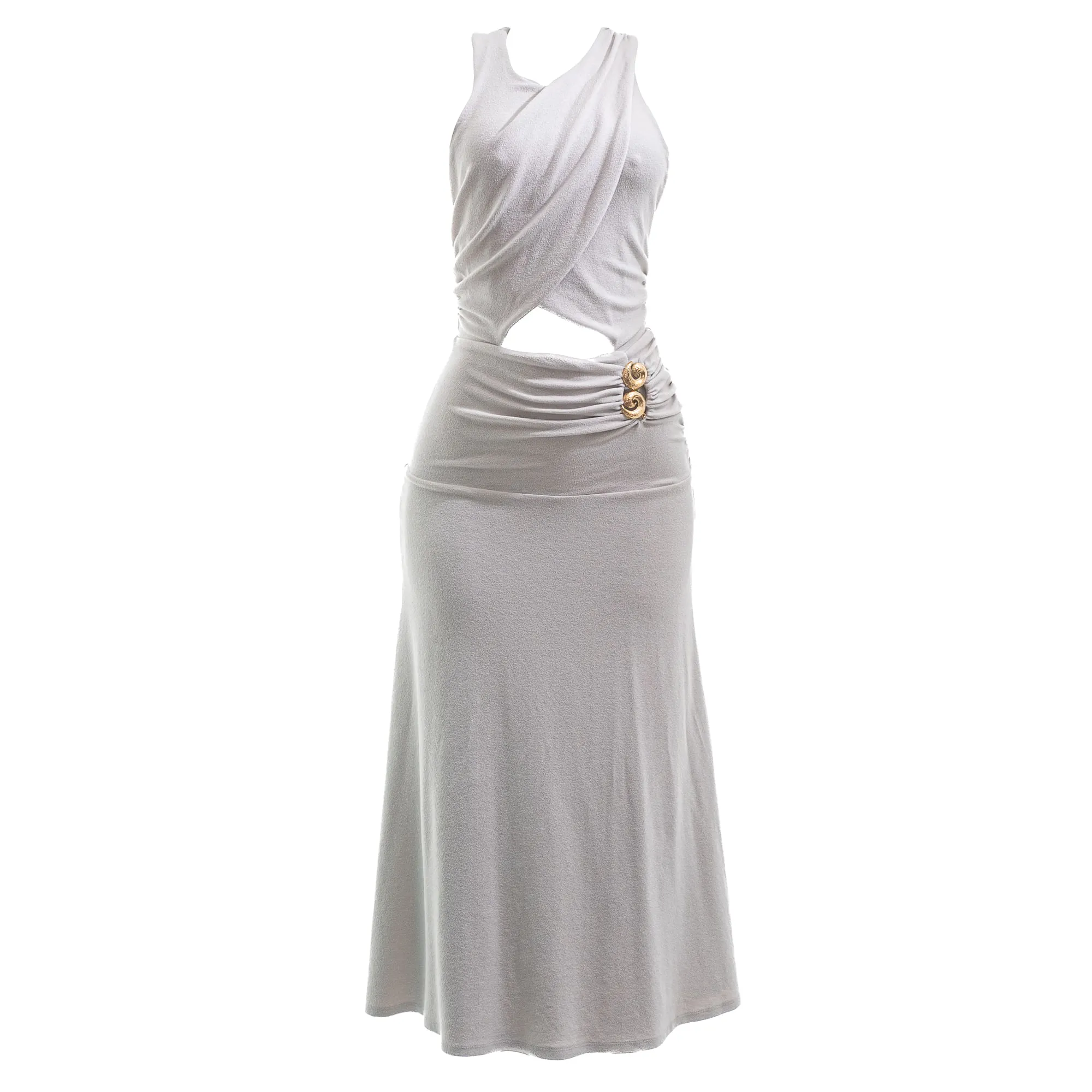 Vestido Cris Barros Midi Recortes Cinza