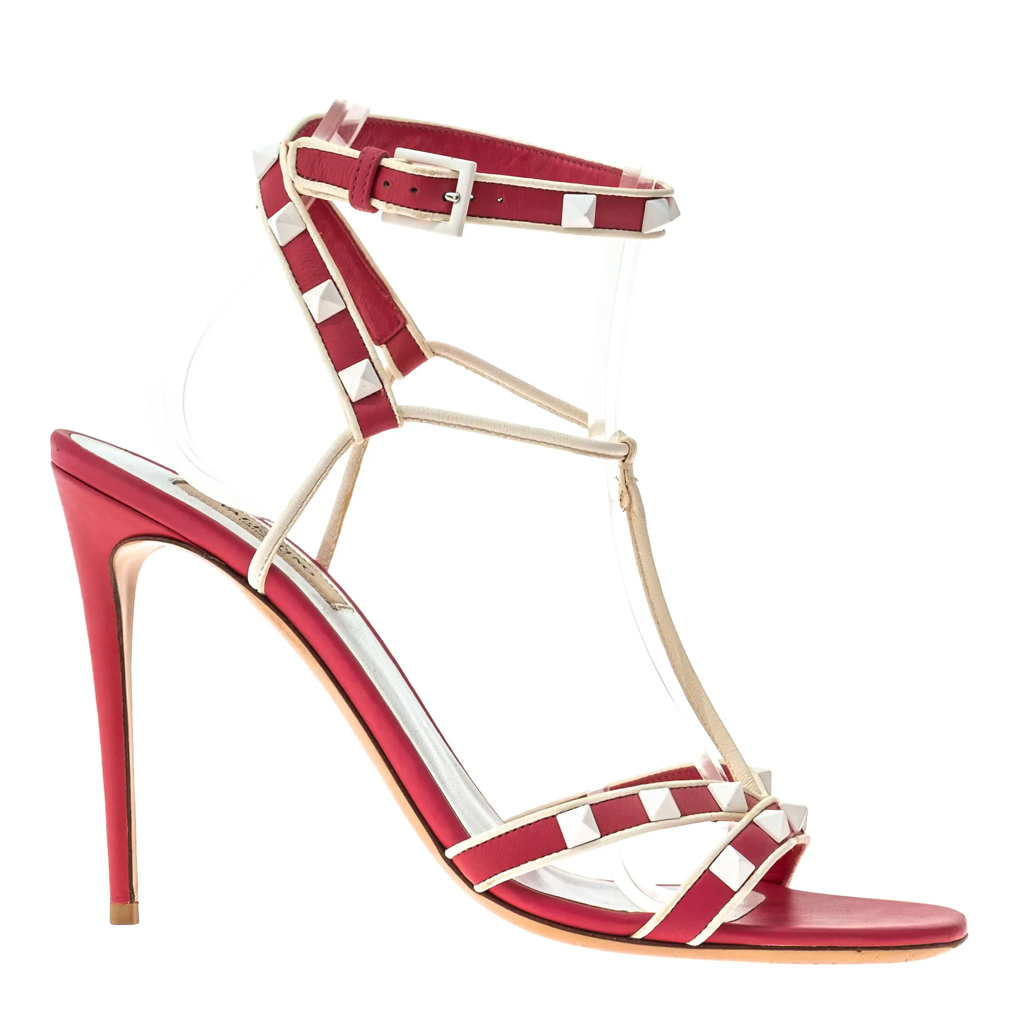 Sandália Valentino Rockstud Rosa e Branco