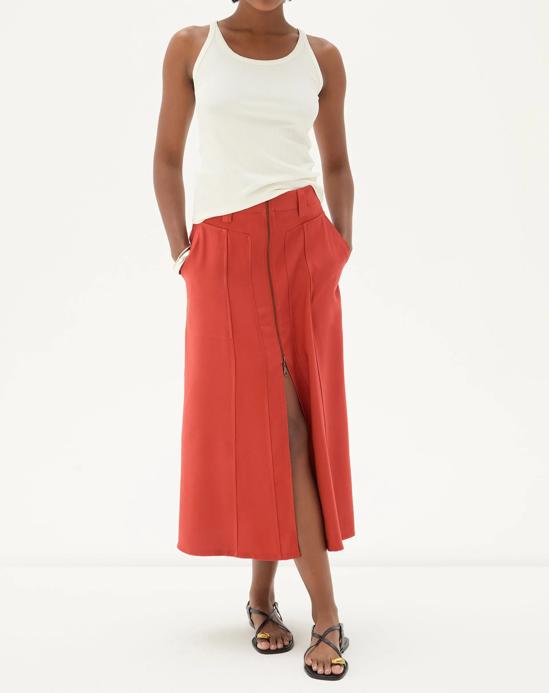 SAIA MIDI COM FENDA DE ALFAIATARIA - MARROM