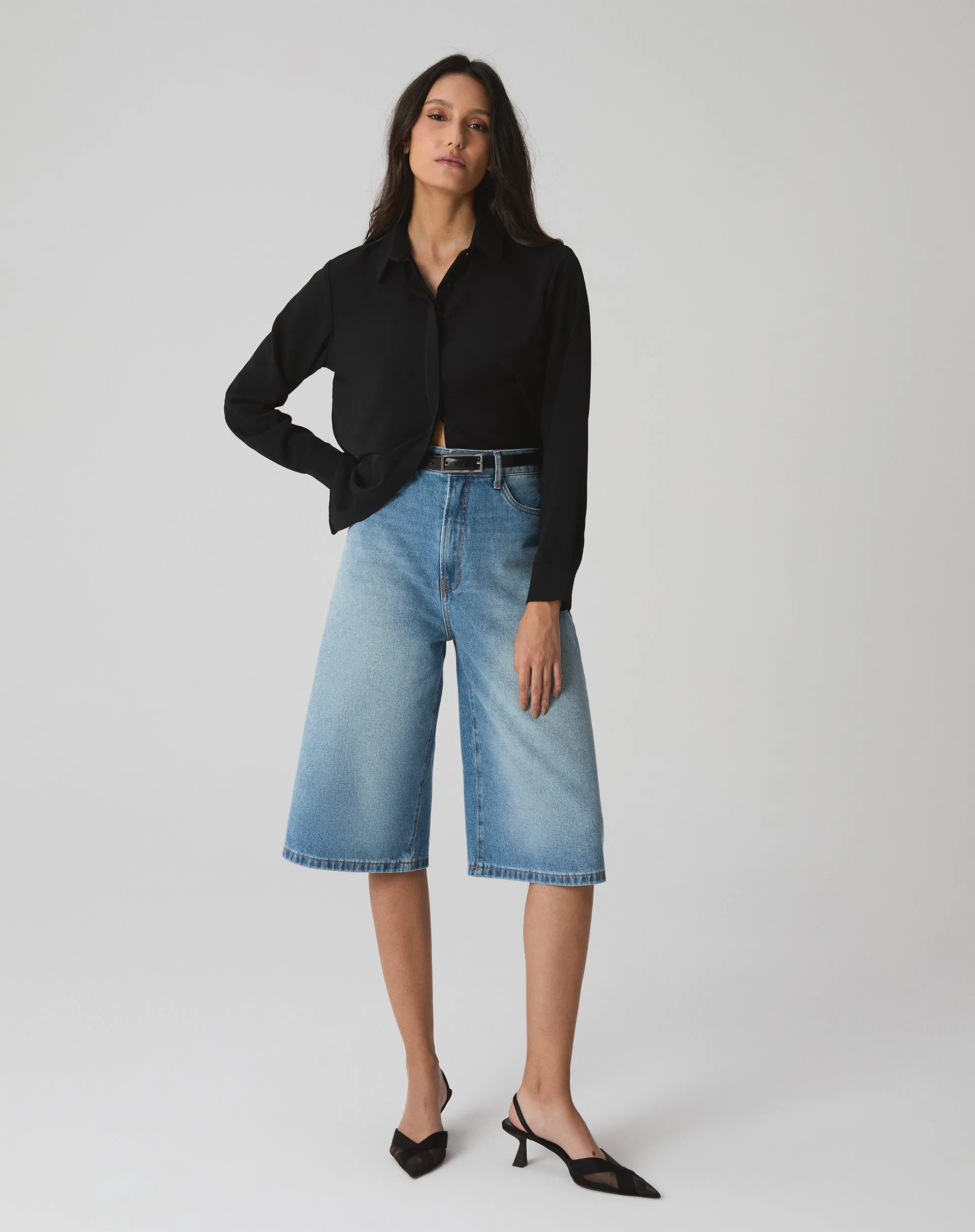 CAMISA MANGA LONGA BARRA RETA - PRETO