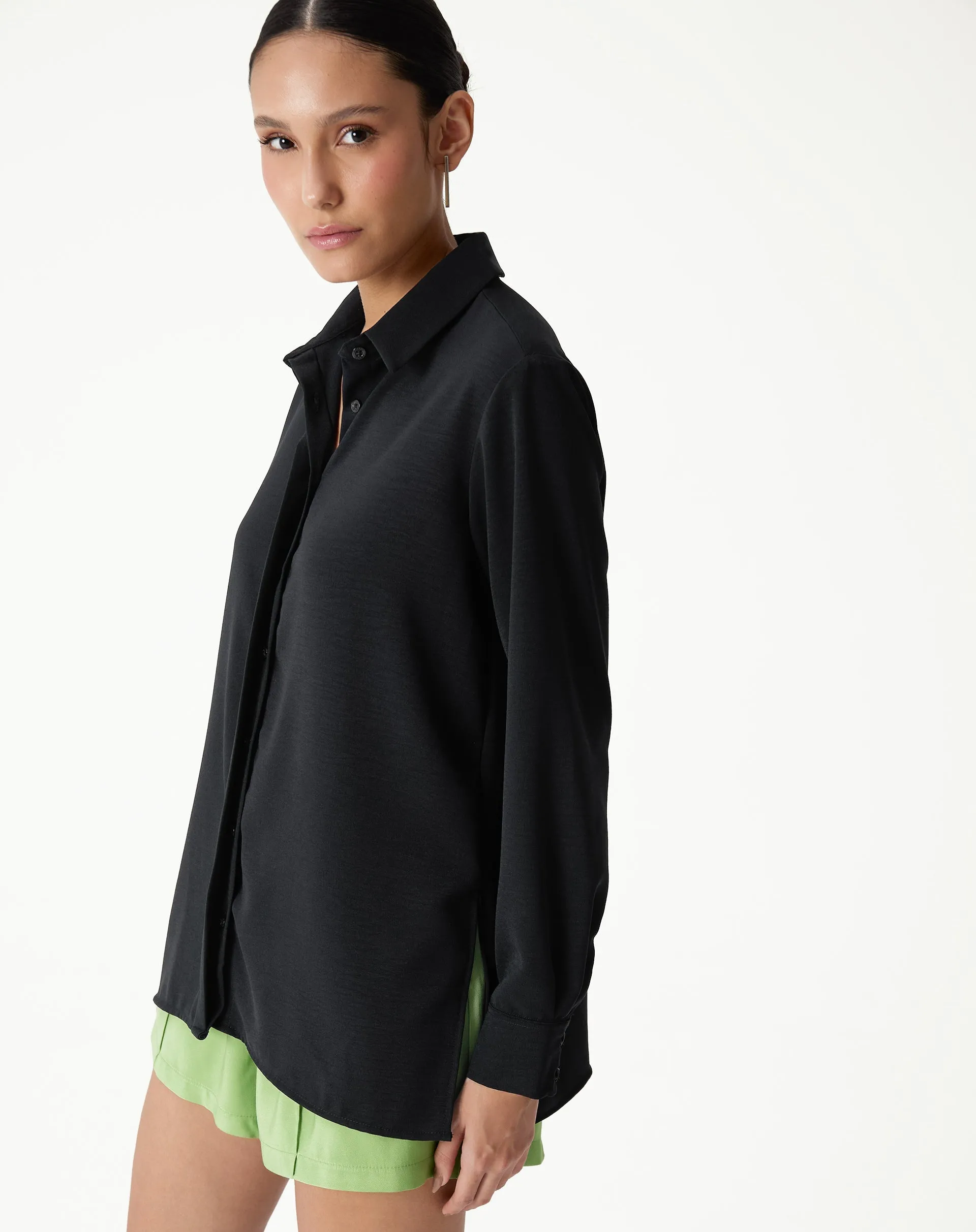 CAMISA MANGA LONGA BARRA RETA - PRETO