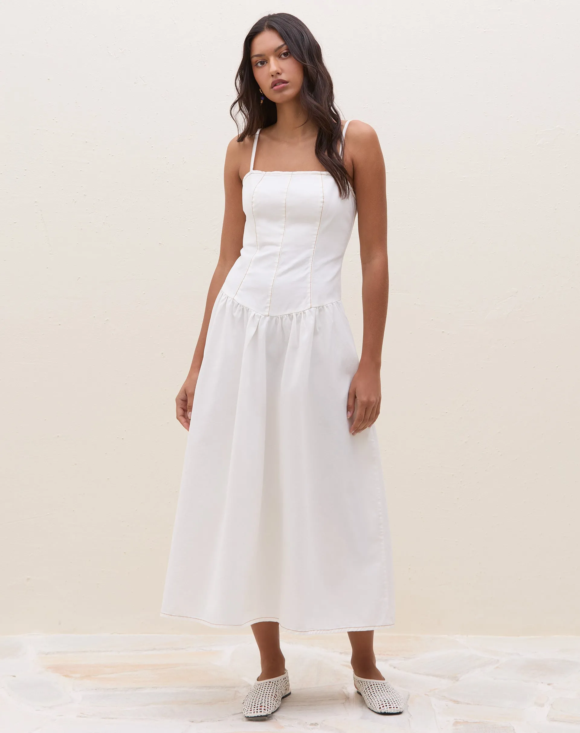 Vestido  Longo de Alças Jeans - Off-white