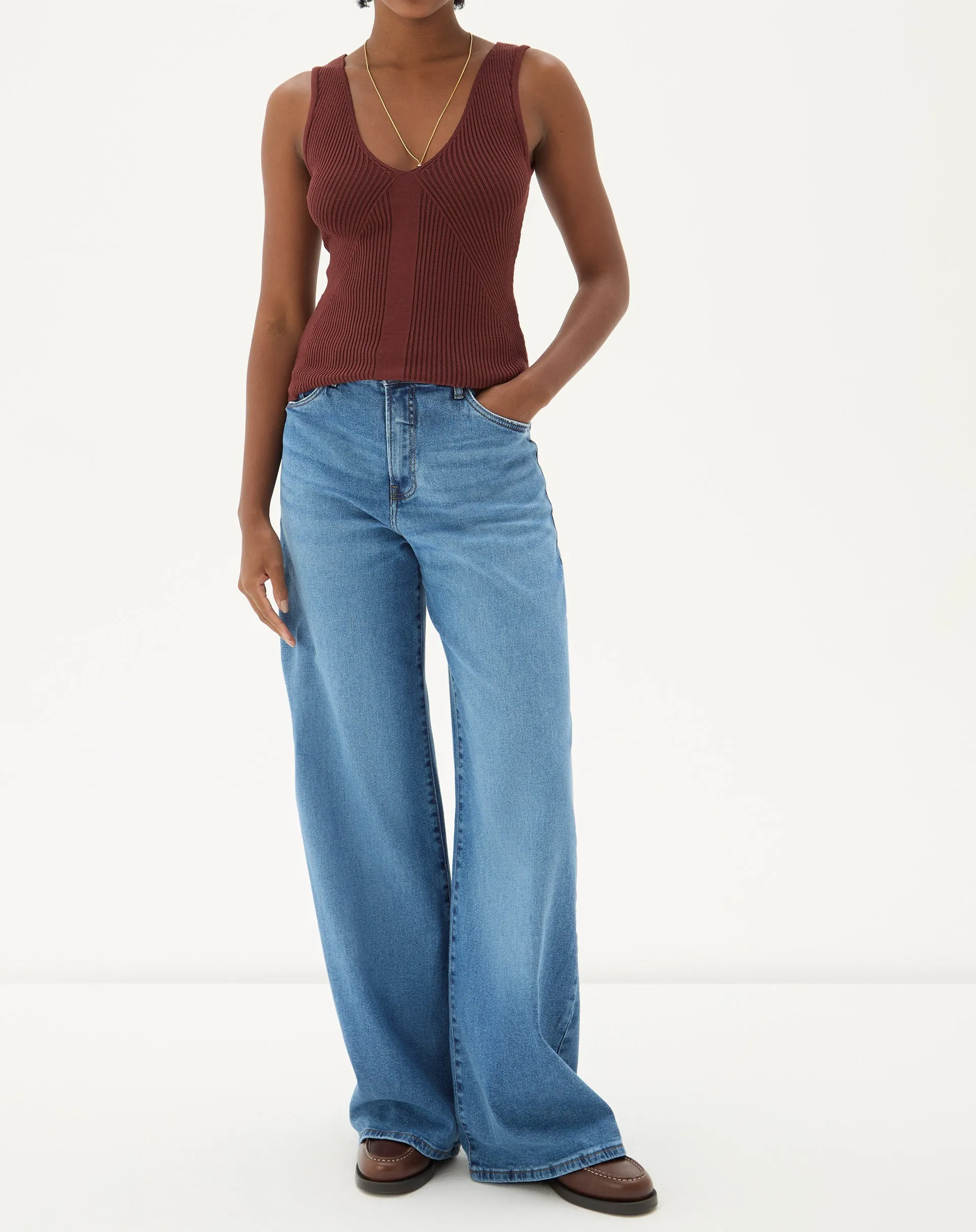 CALÇA JEANS WIDE LEG CINTURA ALTA - AZUL MÉDIO