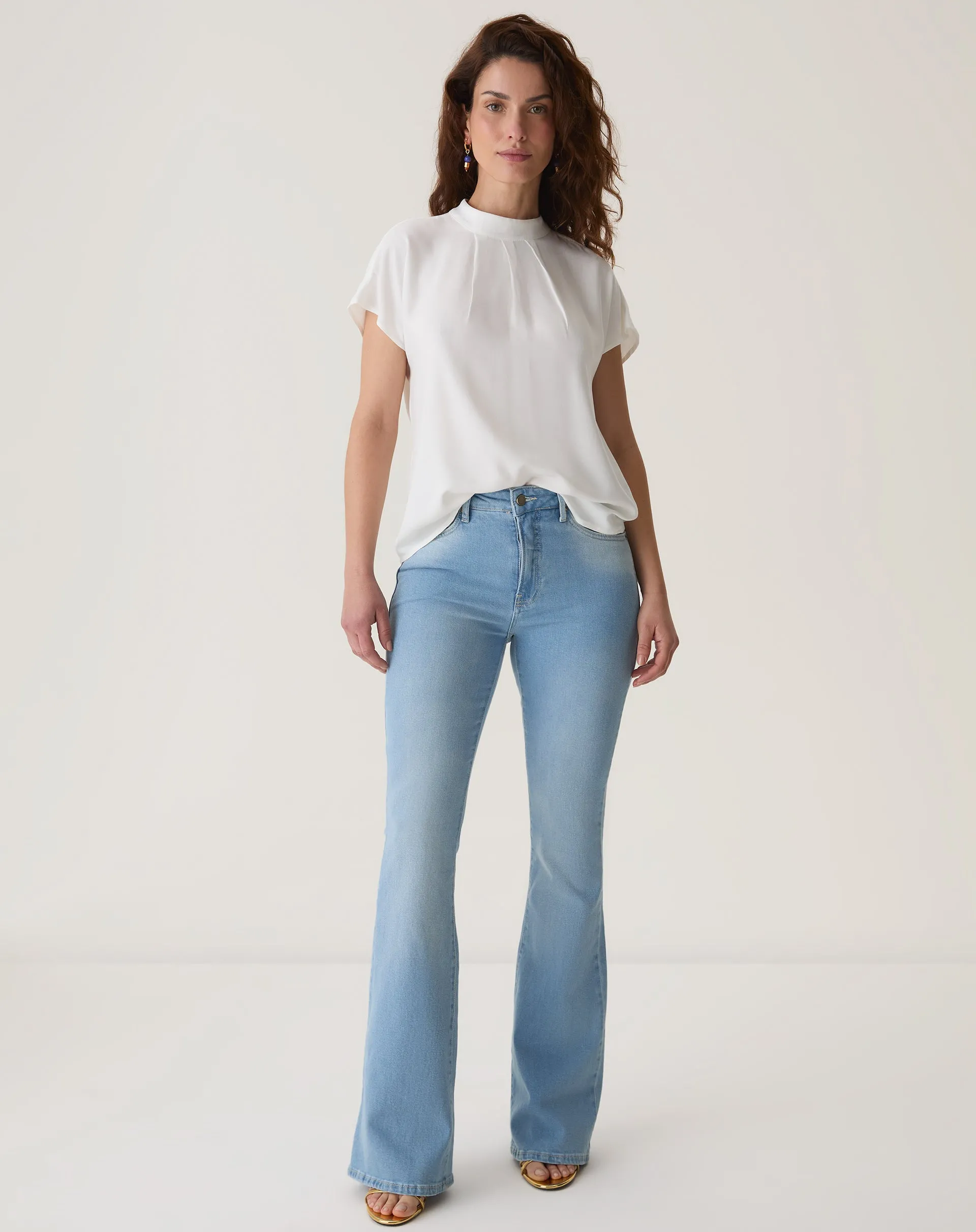 CALÇA JEANS FLARE CINTURA ALTA - AZUL CLARO