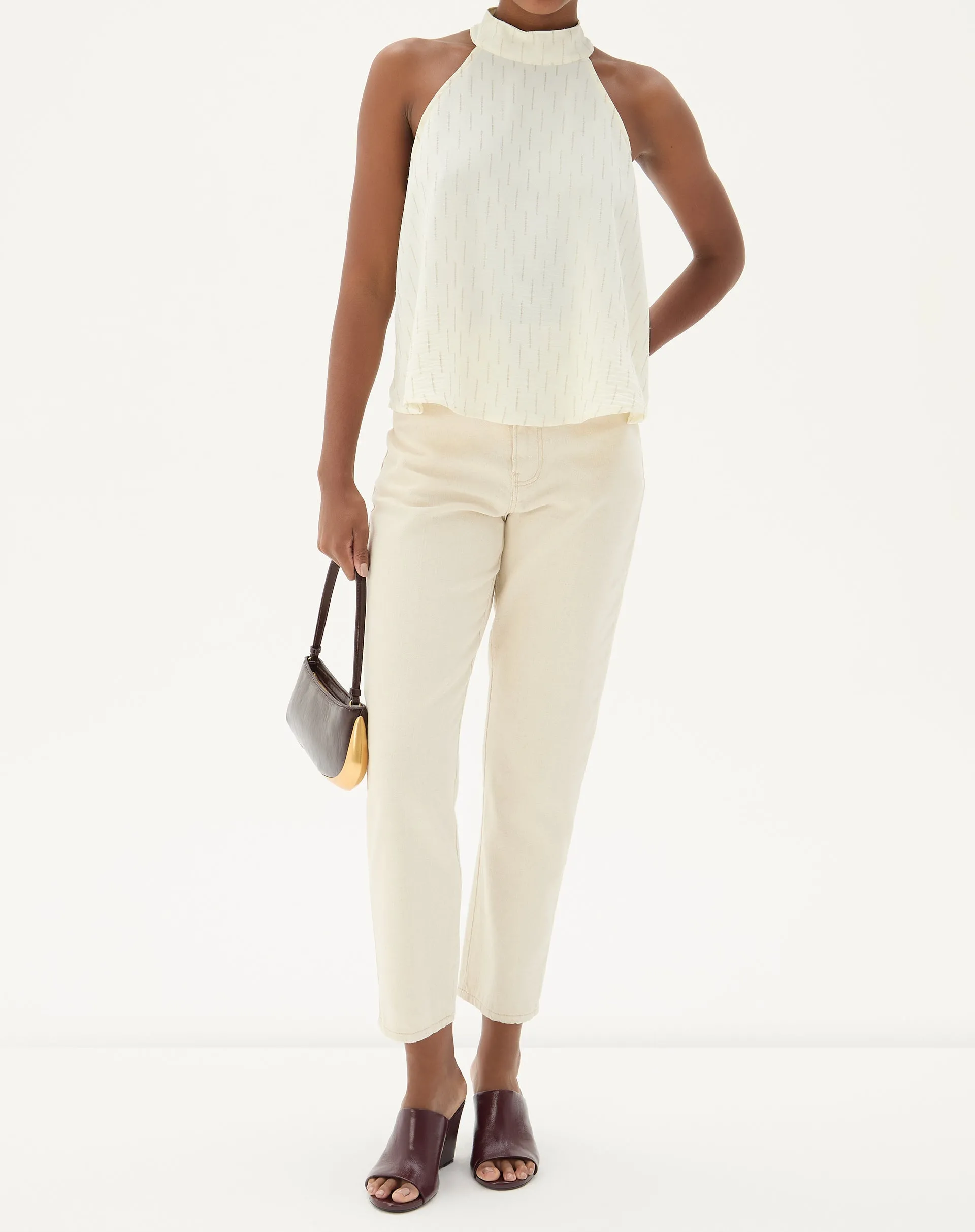 CALÇA MOM CROPPED SARJA - BEGE