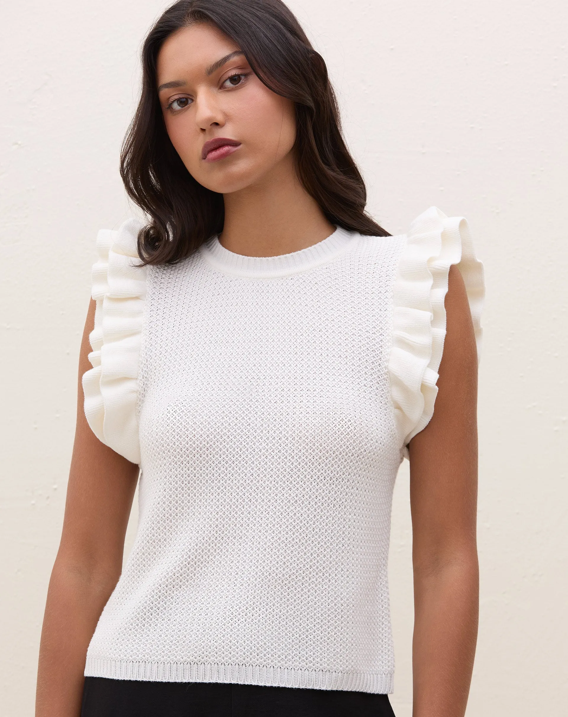Blusa de Tricot com Manga de Babados - Off-white