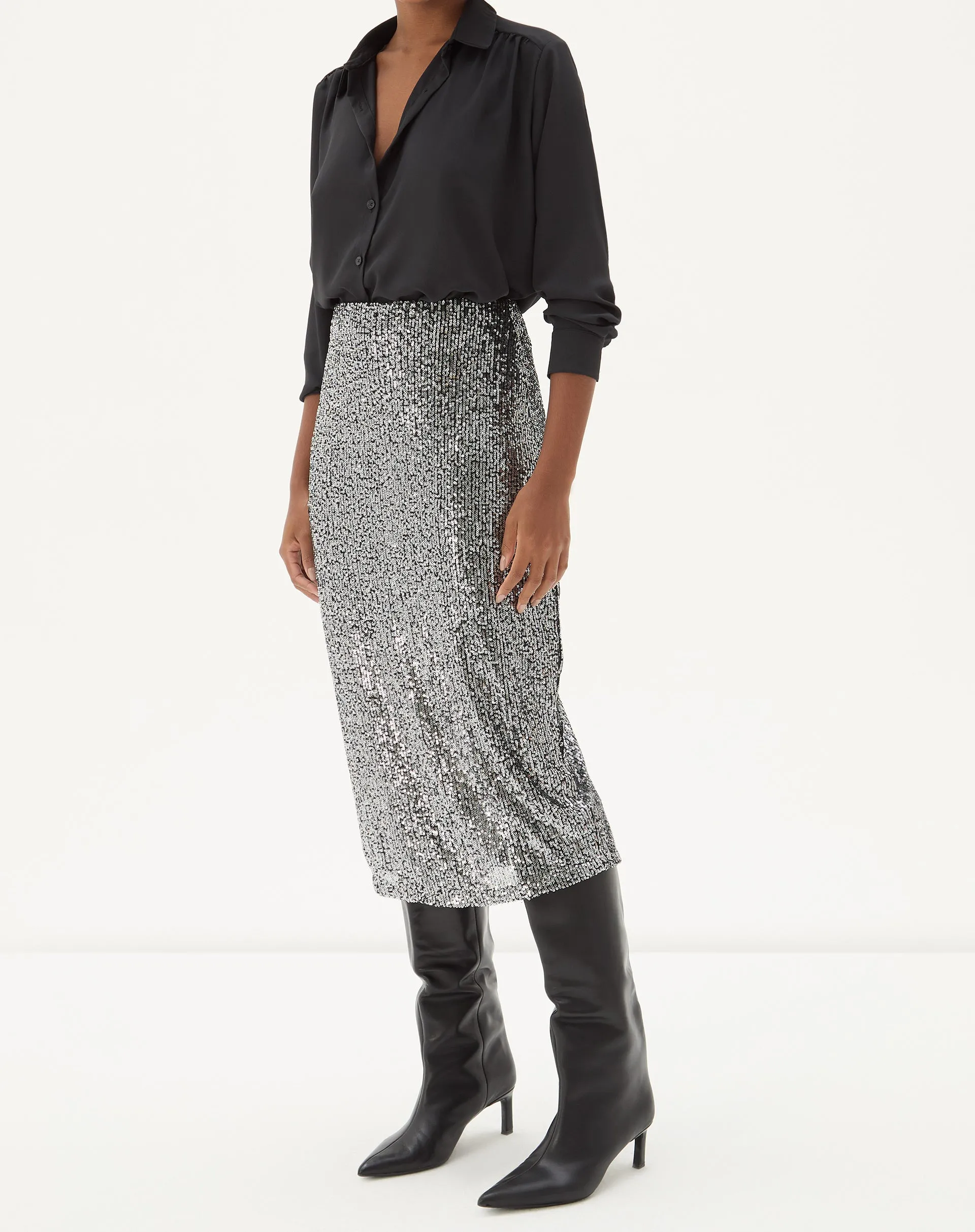 Saia Midi Tubo de Paetê - Prata