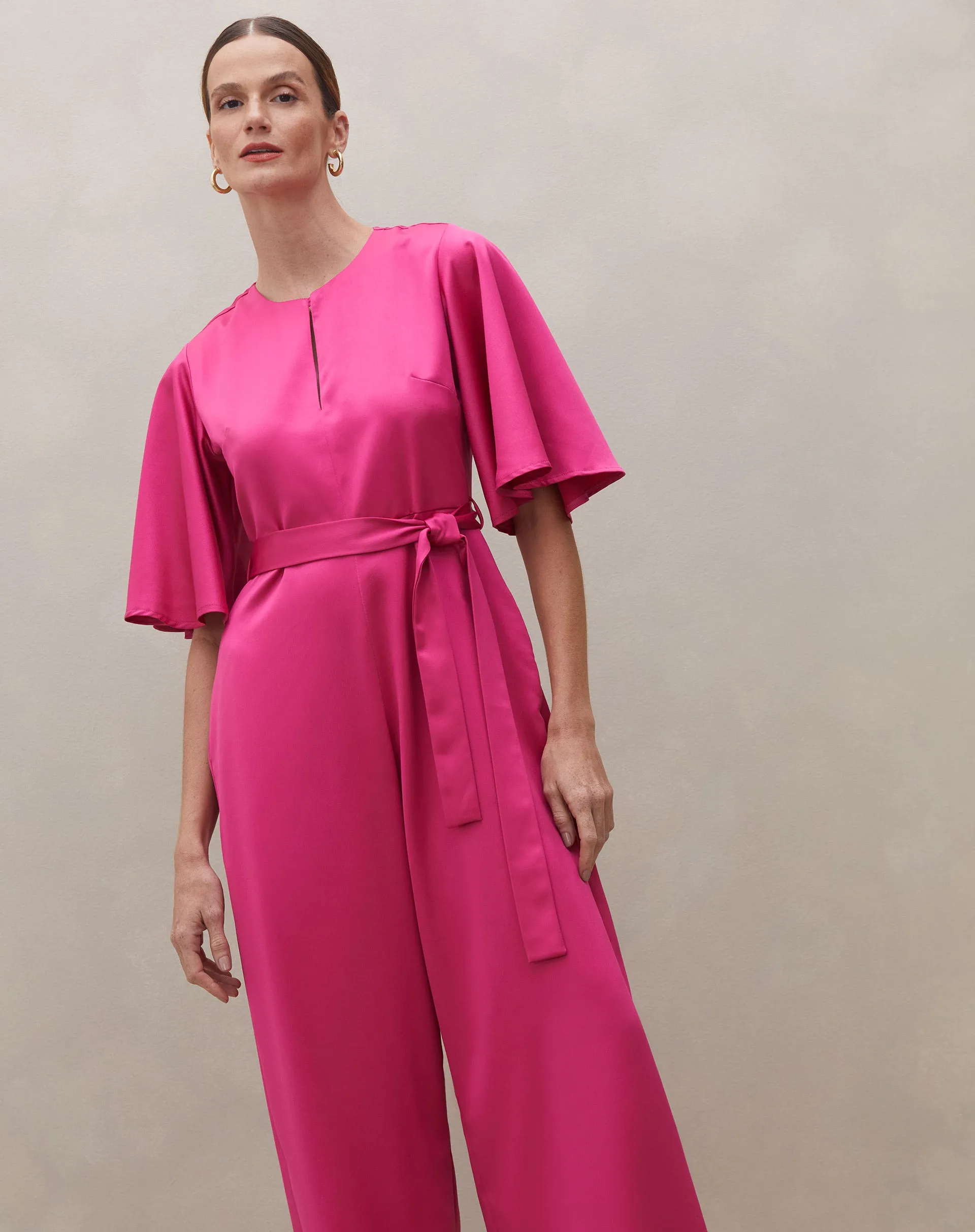 Macacão com Manga Sino Alfaiataria - Rosa Escuro