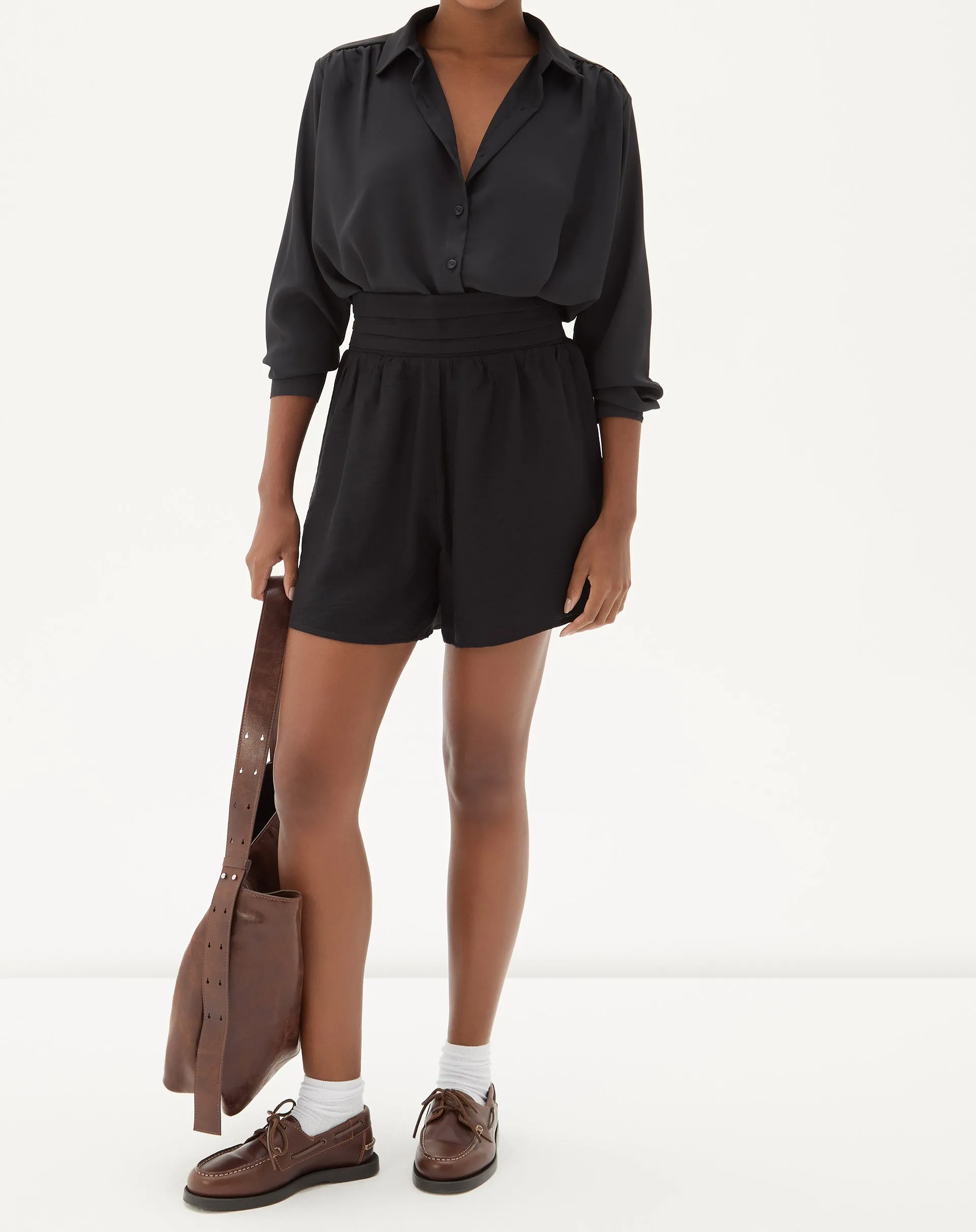 Shorts Cintura Alta Cós Lastex - Preto