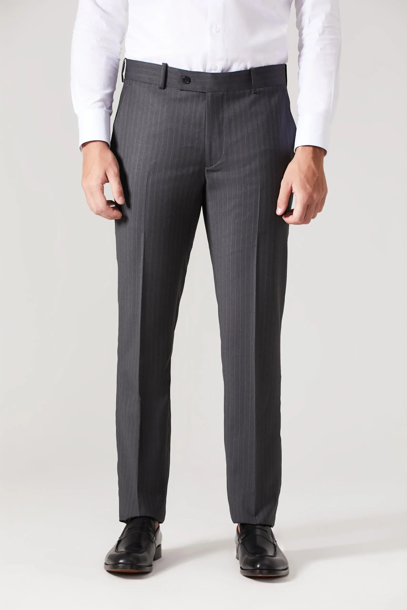 Calça Lã Super 120 Cinza Listrado