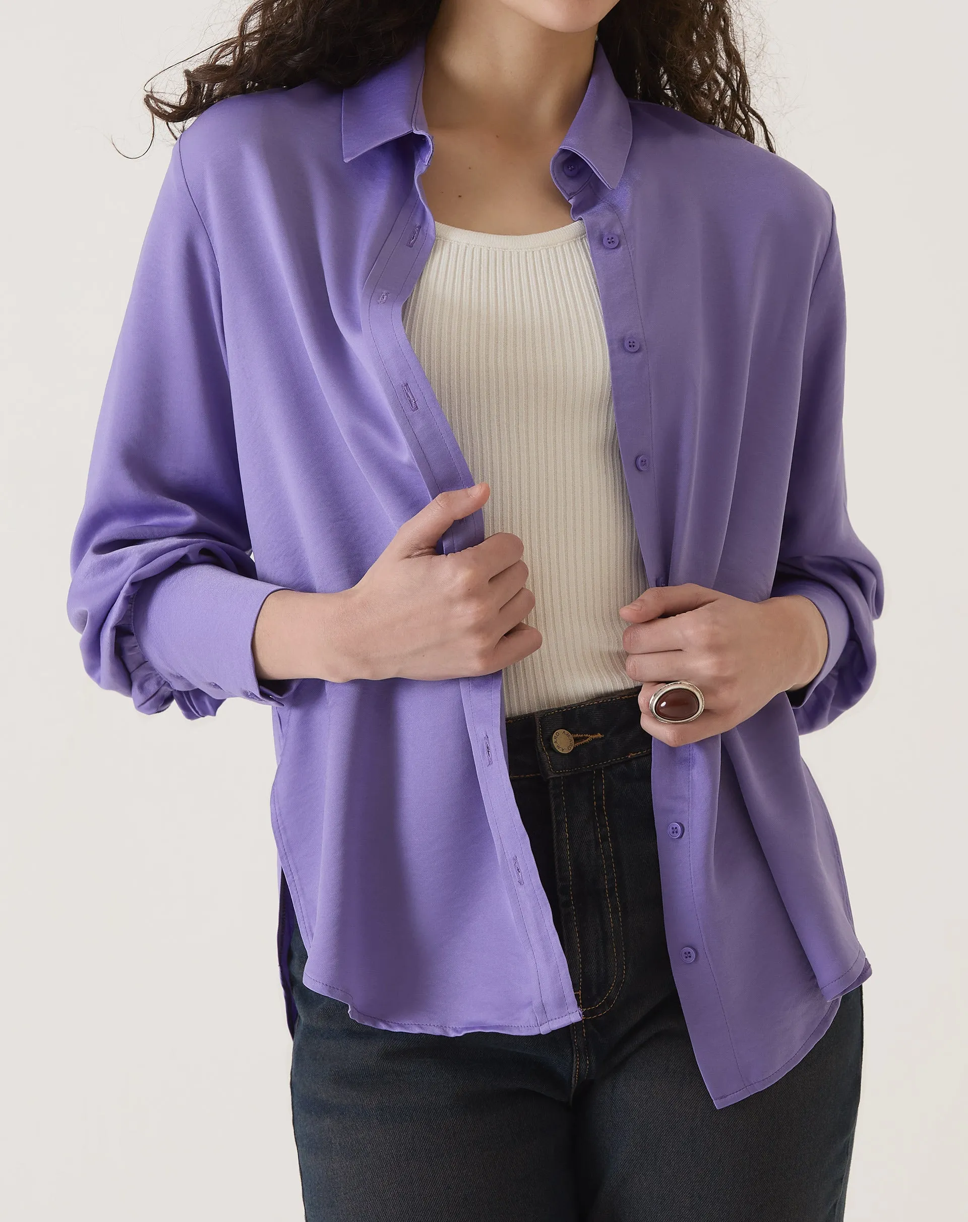 CAMISA MANGA LONGA DE CETIM - ROXO