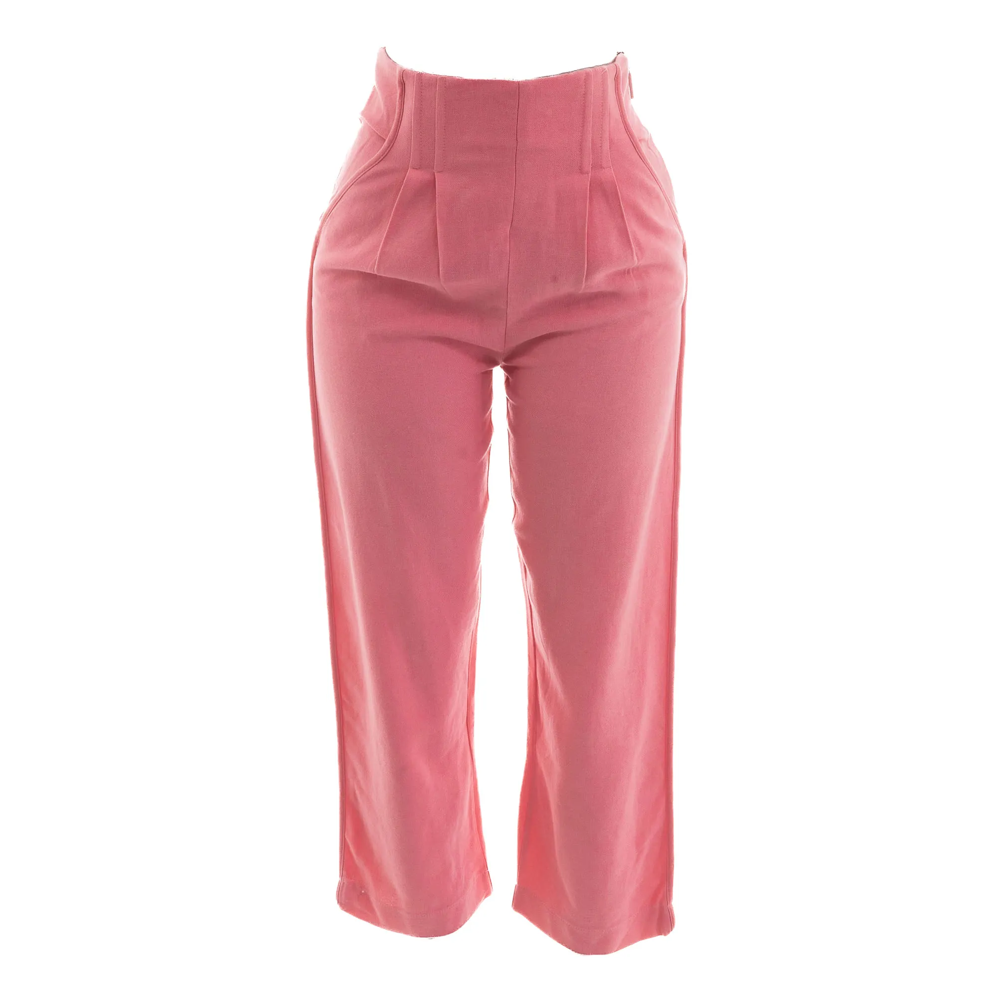 Calça Cris Barros Cintura Alta Linho Rosa