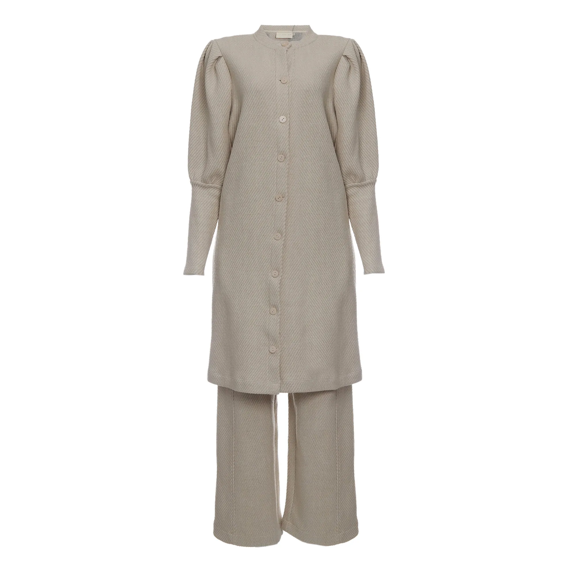 Conjunto A. Niemeyer Casaco e Calça Tricô Bege