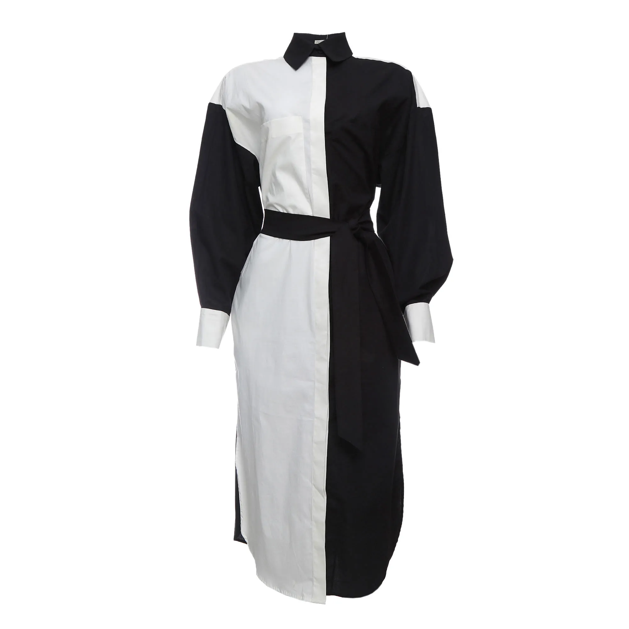 Vestido NV com Cinto Bicolor Preto e Branco