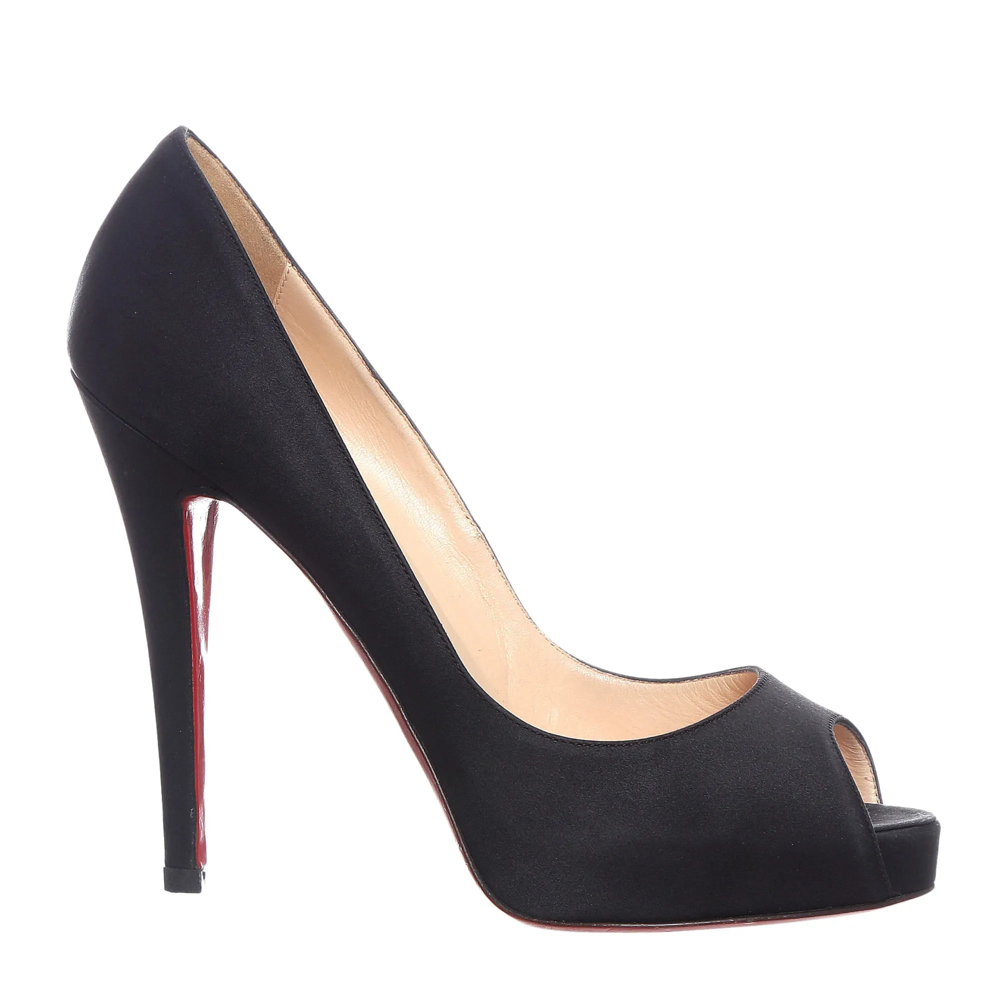 Sapato Christian Louboutin Peep Toe Cetim Preto