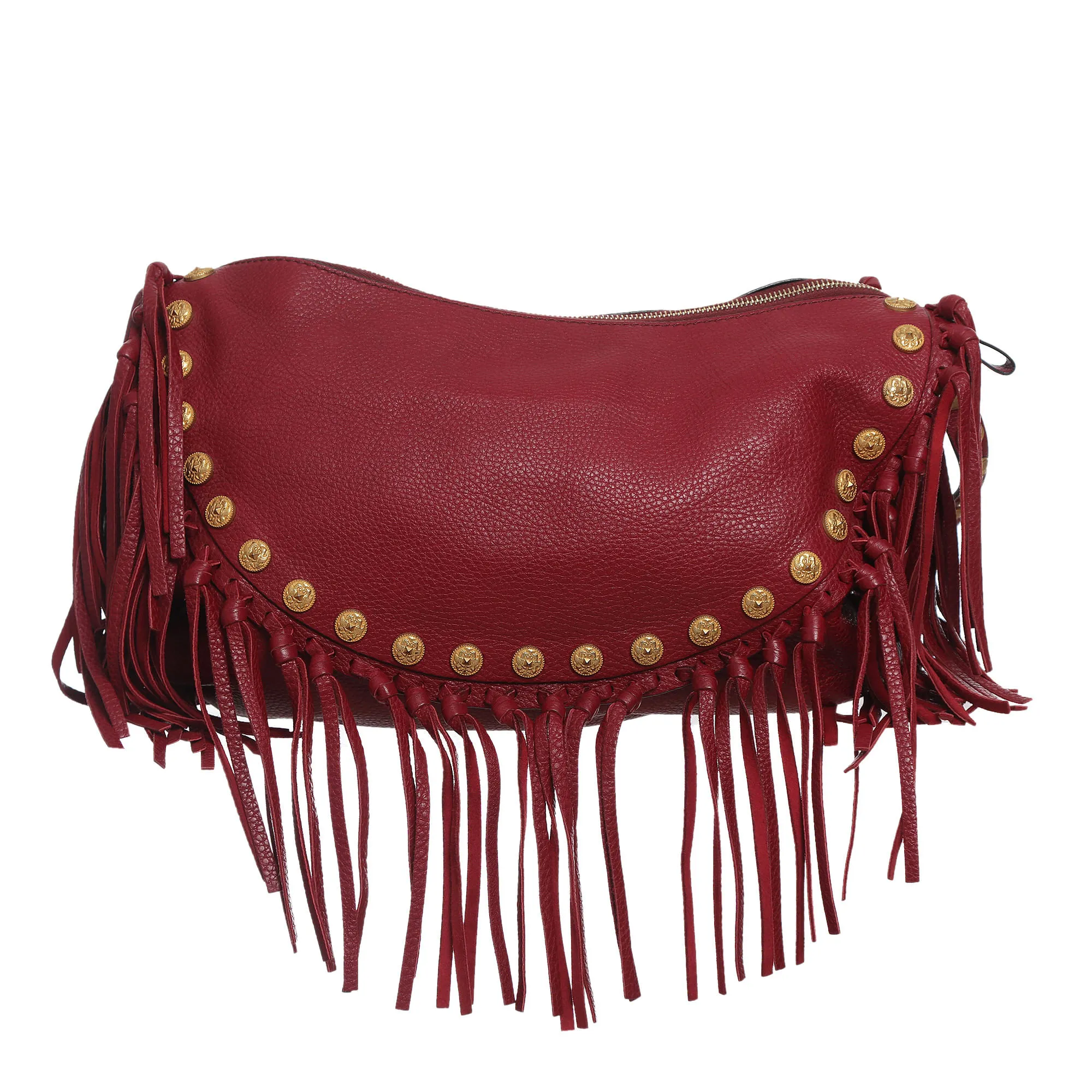 Bolsa Valentino Garavani C-Rockee Studded Fringe Couro Vermelho