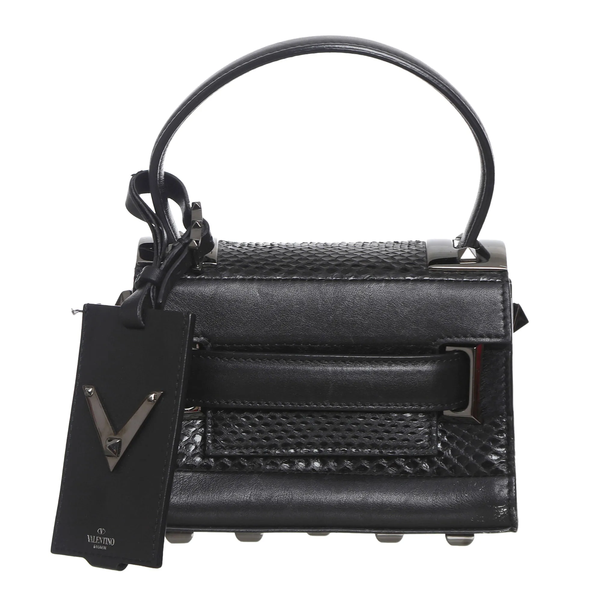 Bolsa Valentino Garavani Couro e Couro Exótico Preto
