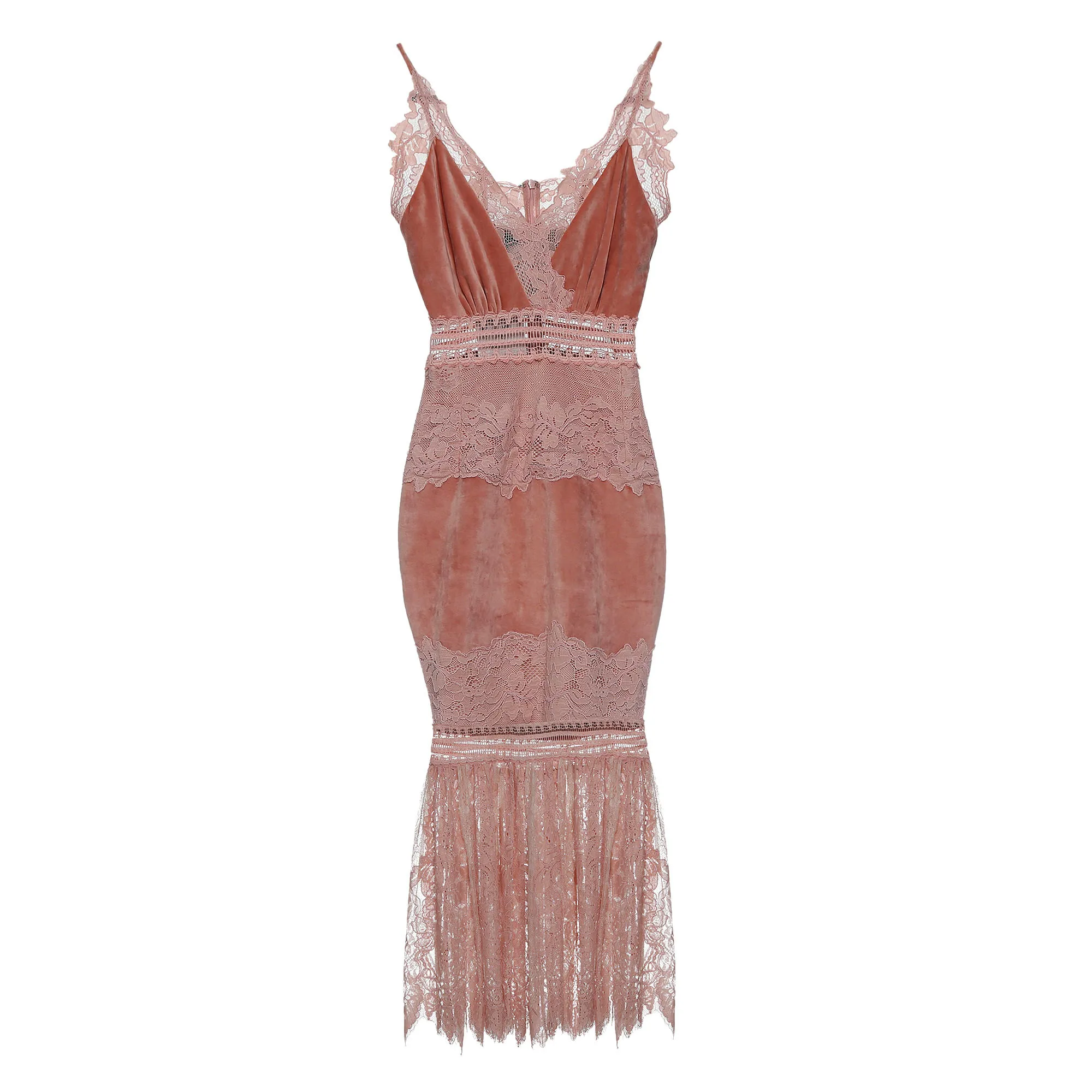 Vestido PatBo Veludo e Renda Rosa