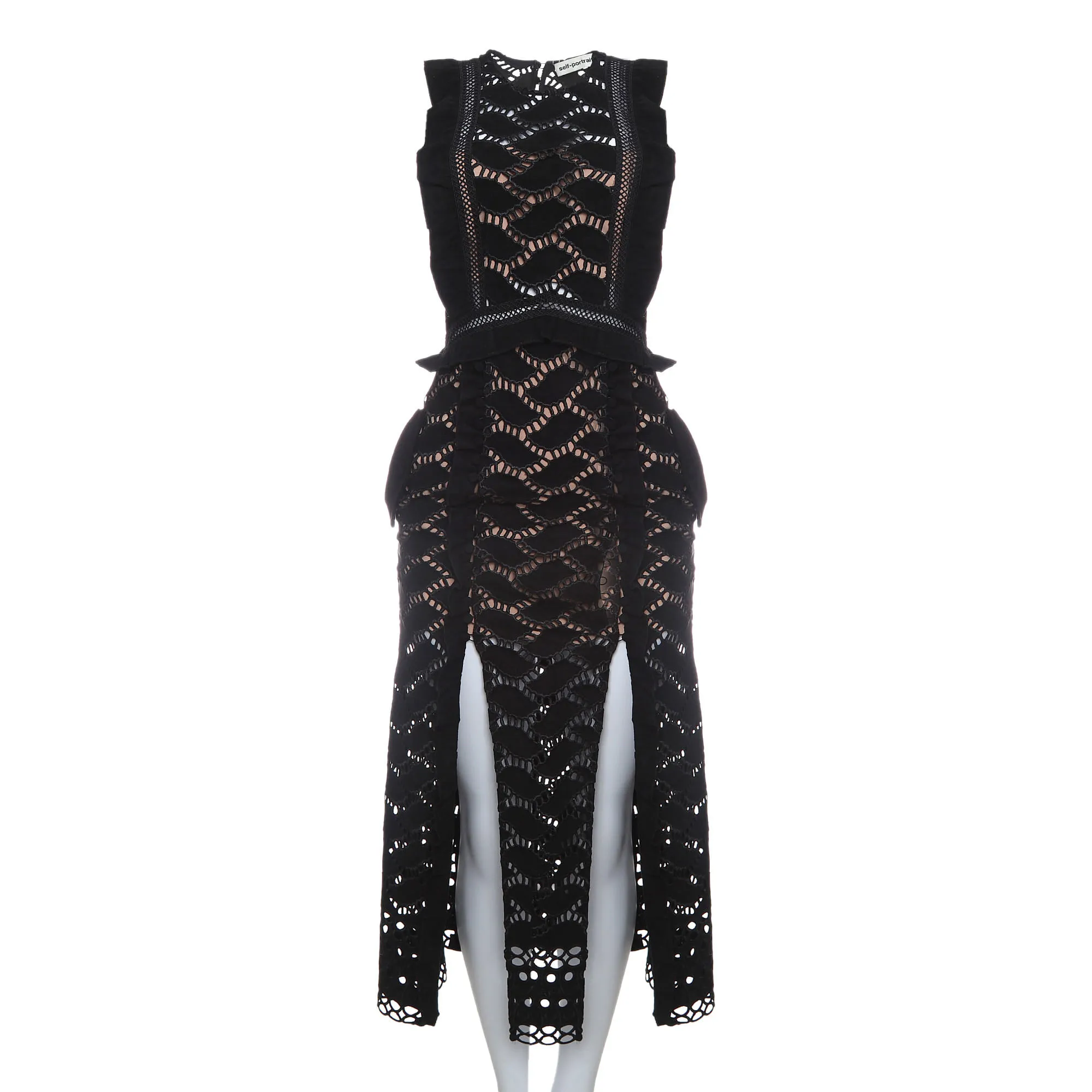 Vestido Self-Portrait Renda Guipuire Preto