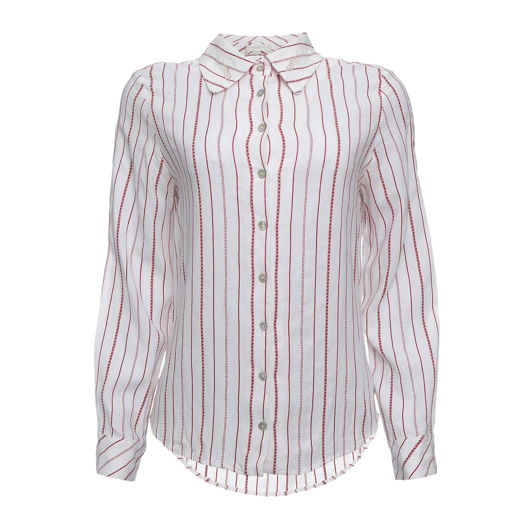 Camisa Cris Barros com Bordado Listrada Vermelha