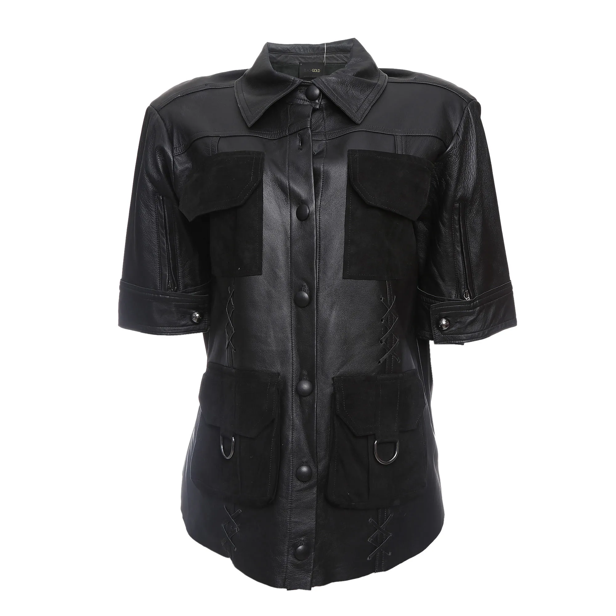 Camisa Andrea Bogosian Couro e Camurça Preta