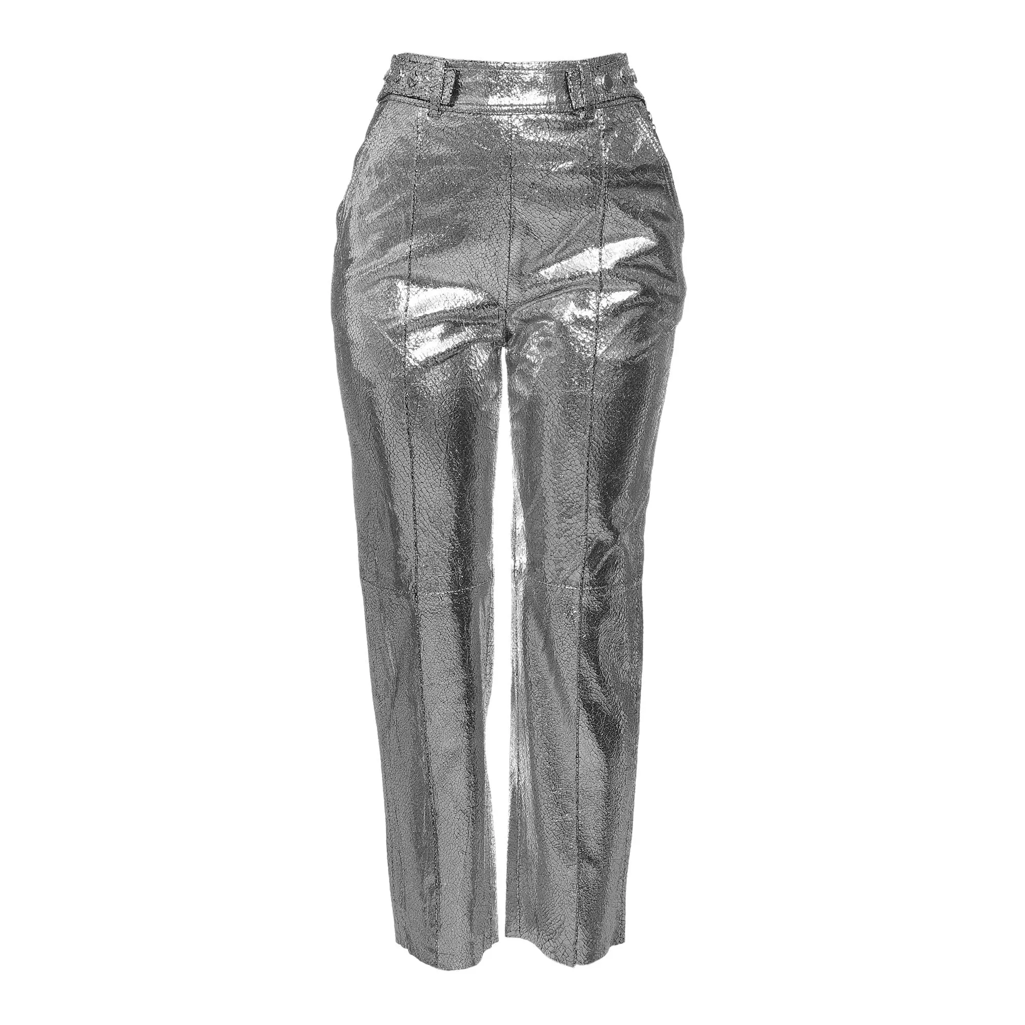 Calça NK Couro Craquelado Prata