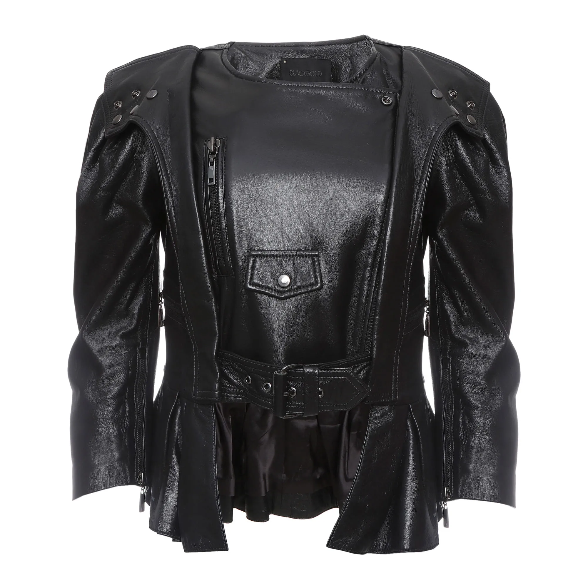 Jaqueta Andrea Bogosian Babados Couro Preta