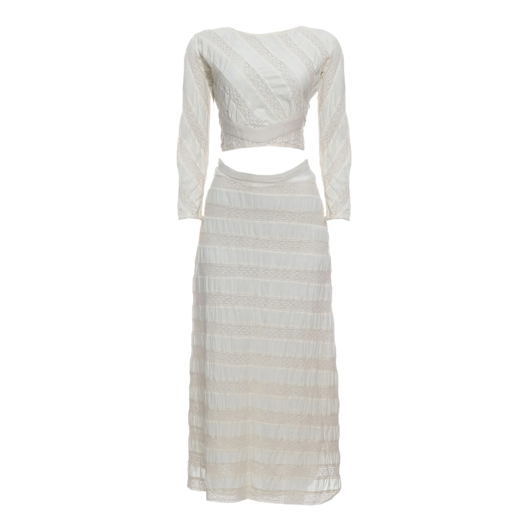 Conjunto Cris Barros Blusa e Saia Renda Bege