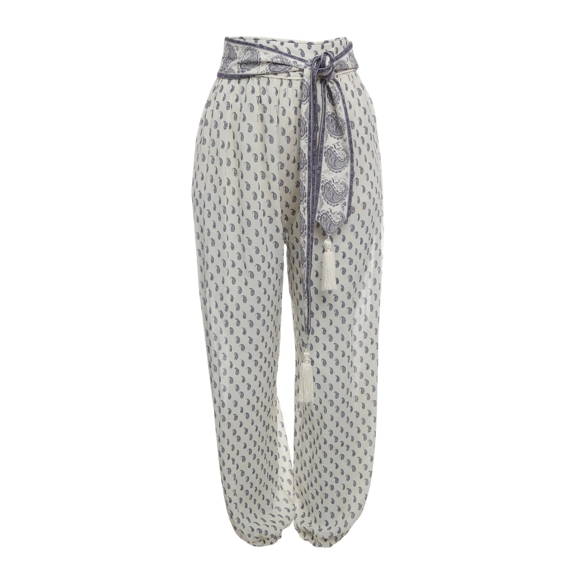 Calça Cris Barros com Cinto Estampada Branca