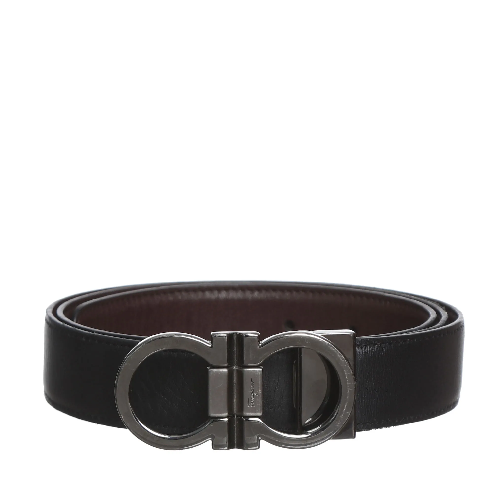 Cinto Salvatore Ferragamo Dupla Face Couro Preto e Marrom