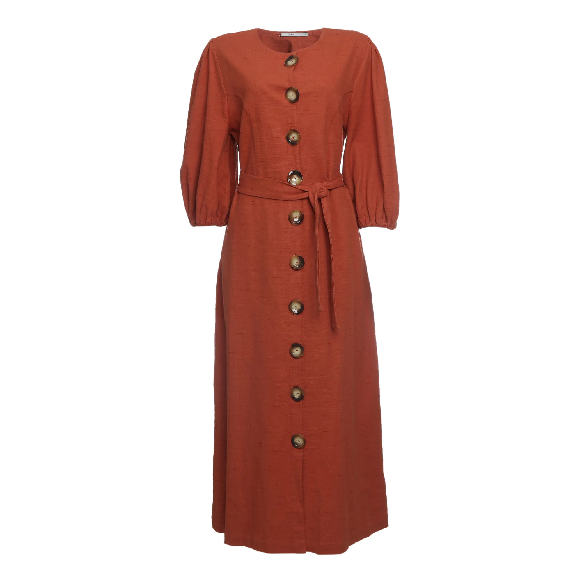 Vestido Clemence com Cinto Botões Terracota