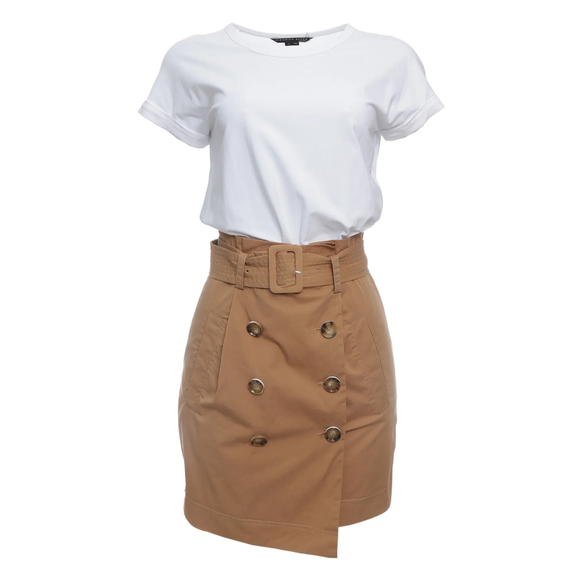 Vestido Veronica Beard Saia com Cinto Caramelo