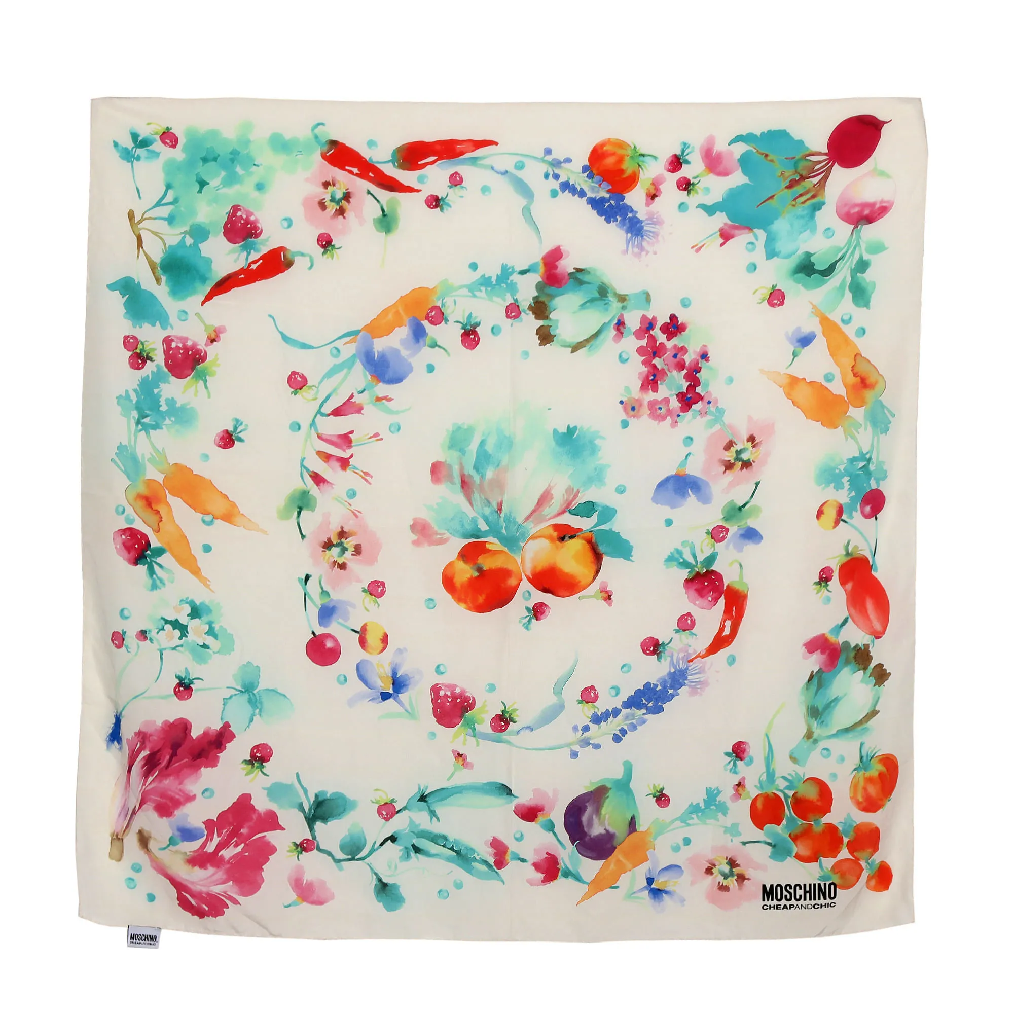 Lenço Moschino Creme e Estampa Floral