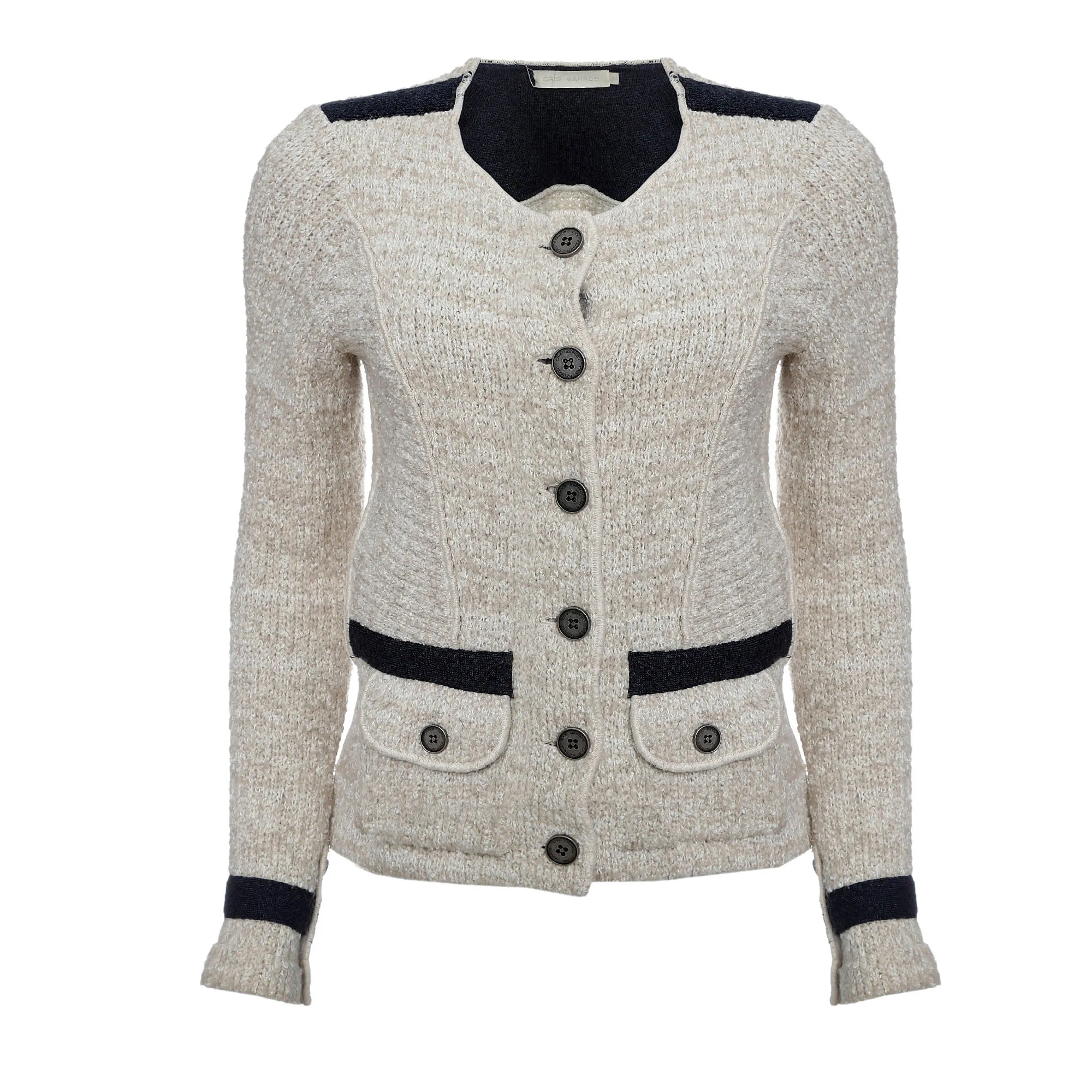 Casaco Cris Barros Tricô Bege e Azul