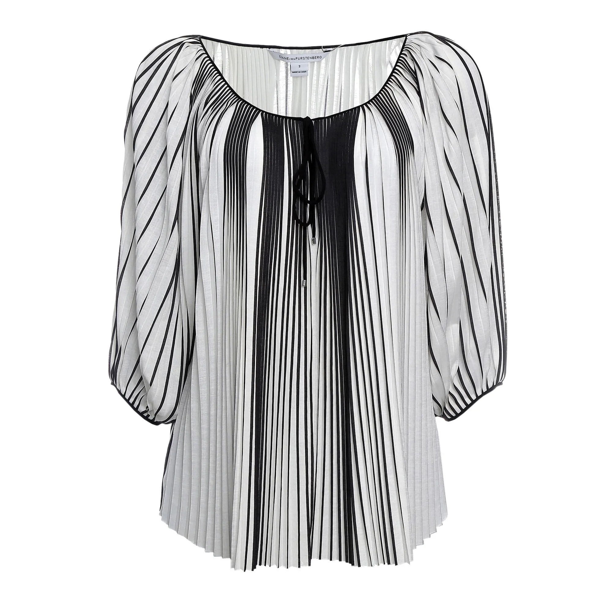 Blusa Diane Von Furstenberg Plissada Branca e Preta