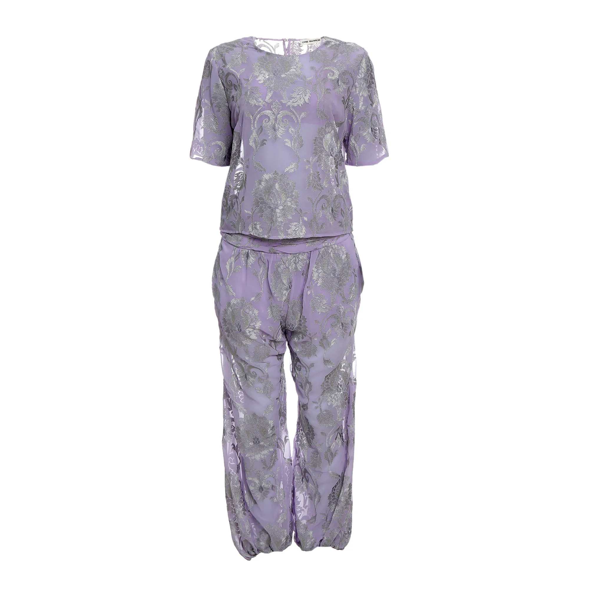 Conjunto Cris Barros Blusa, top e Calça Bordado Lilas