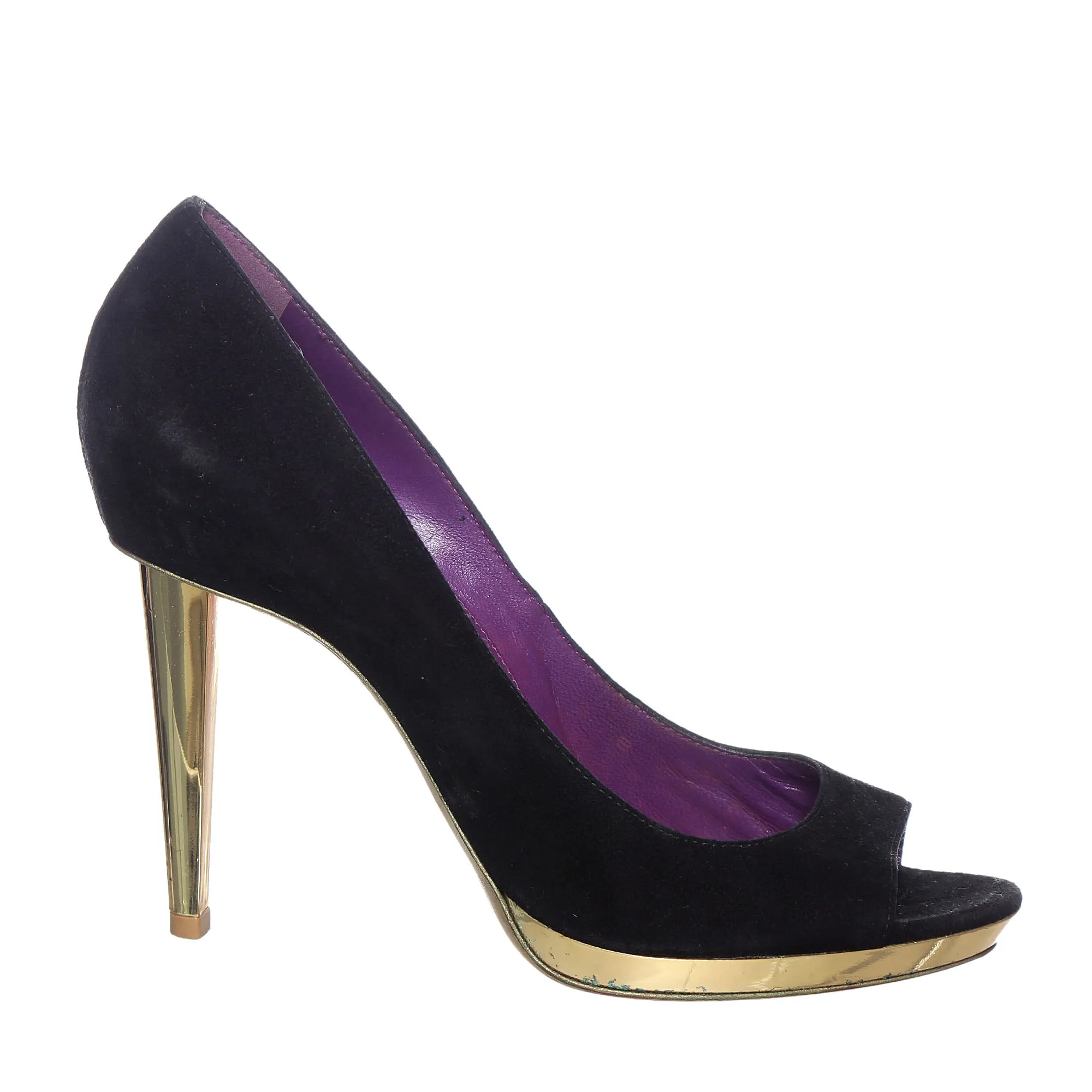 Sapato Sergio Rossi Peep Toe Veludo Preto