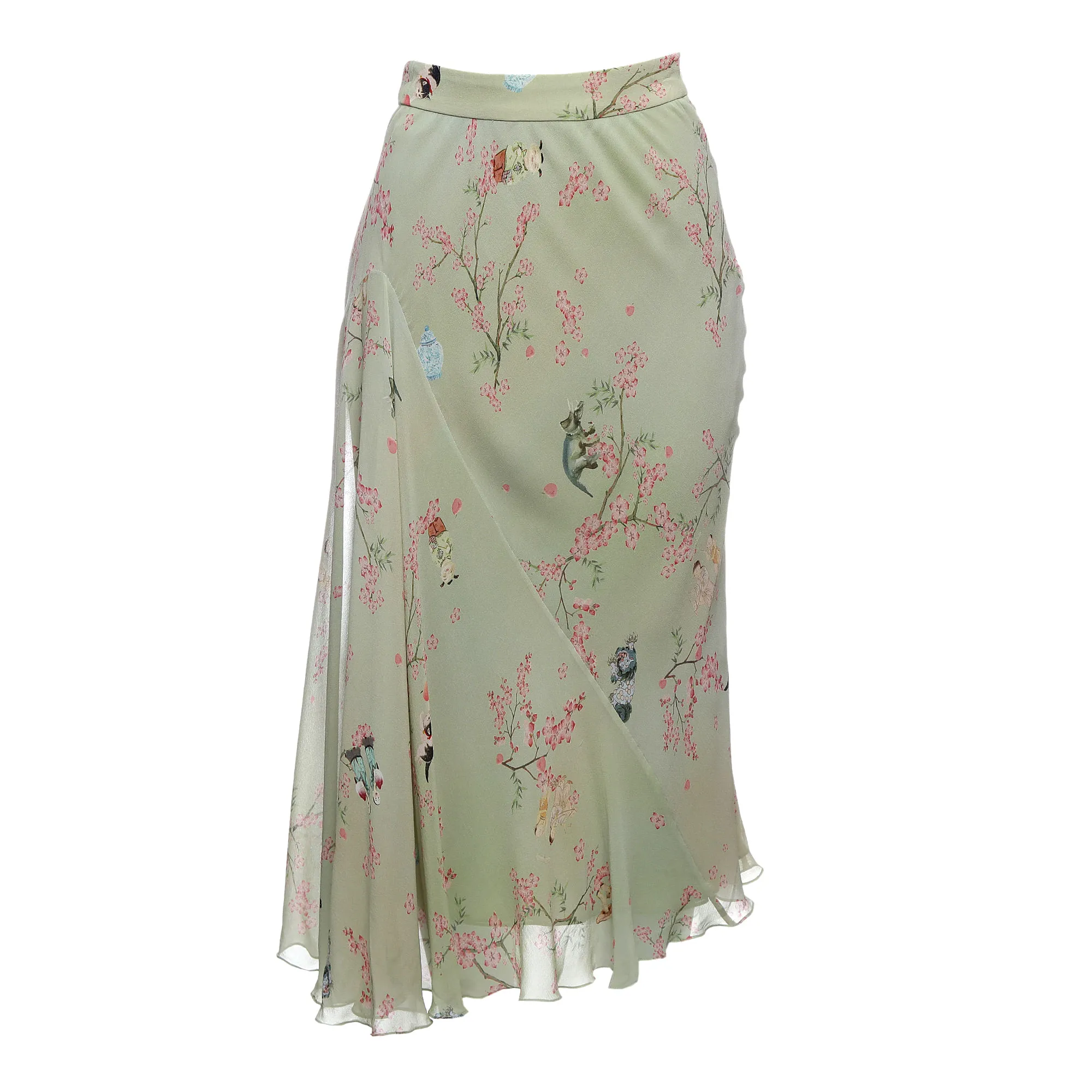 Saia Cris Barros Seda Estampada Verde