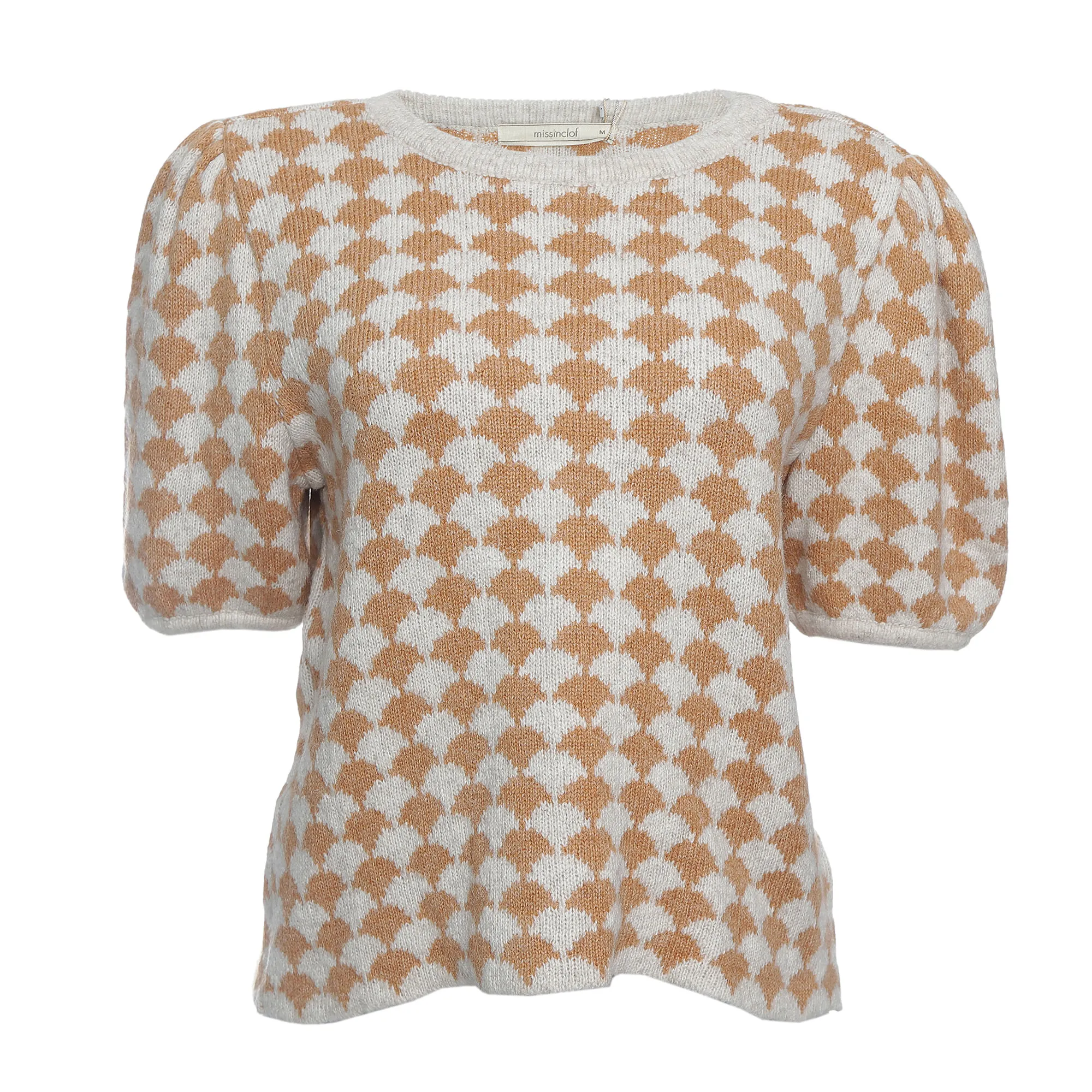 Blusa Missinclof Tricô Xadrez Laranja