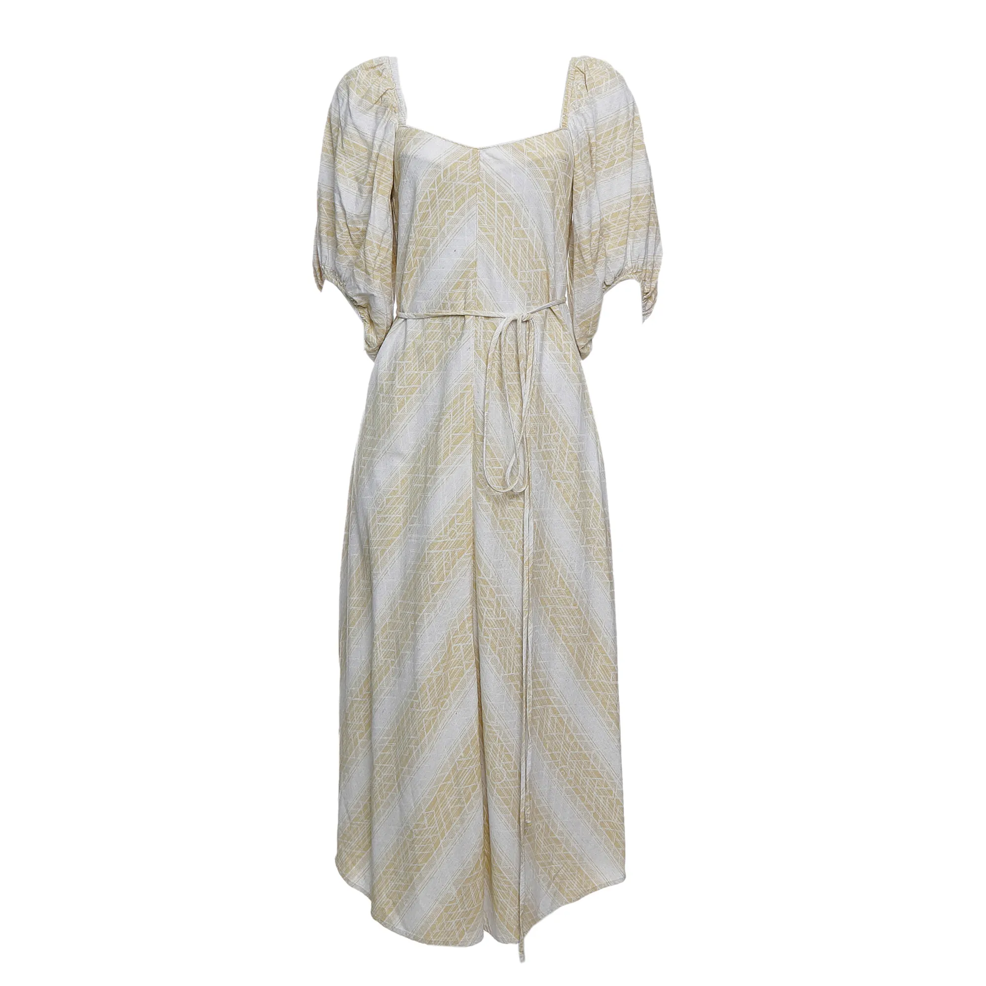 Vestido Sissa com faixa Estampado Amarelo