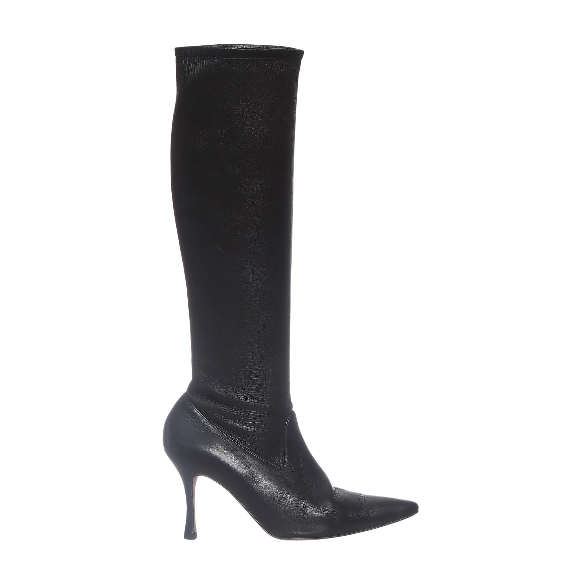 Bota Manolo Blahnik Cano Longo Couro Preta