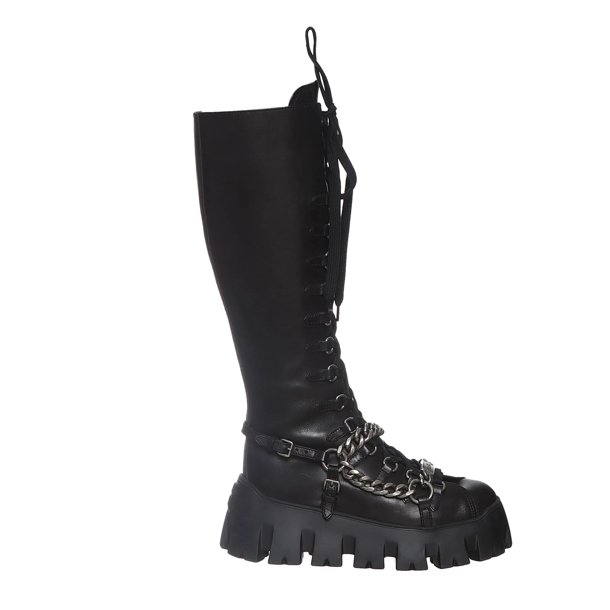 Coturno Miu Miu Preto e Corrente Prateada