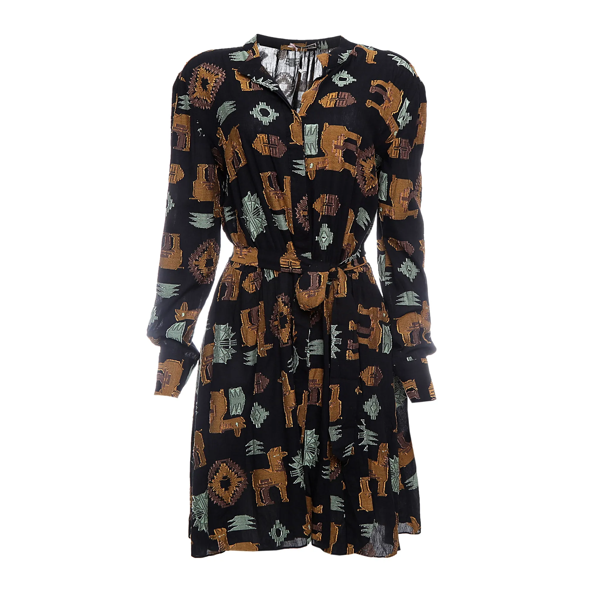 Vestido Adriana Barra com Cinto Estampado Preto