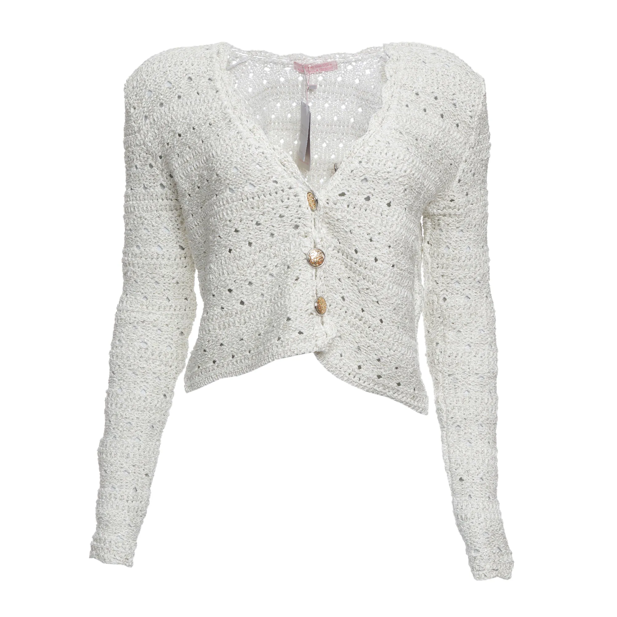 Casaqueto Carol Bassi Tricô Branco Metalizado