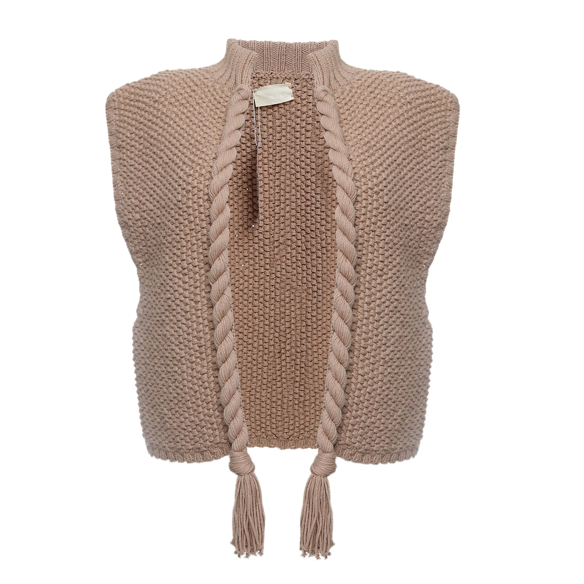 Colete De Goeye Tricô Trança Marrom