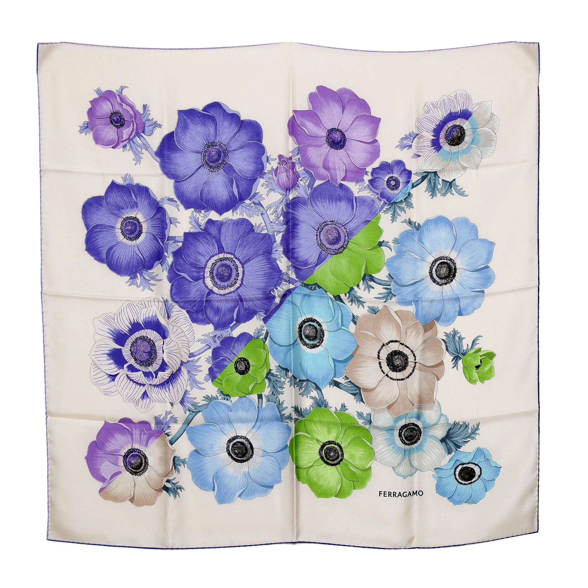 Lenço Ferragamo Seda Estampado Azul