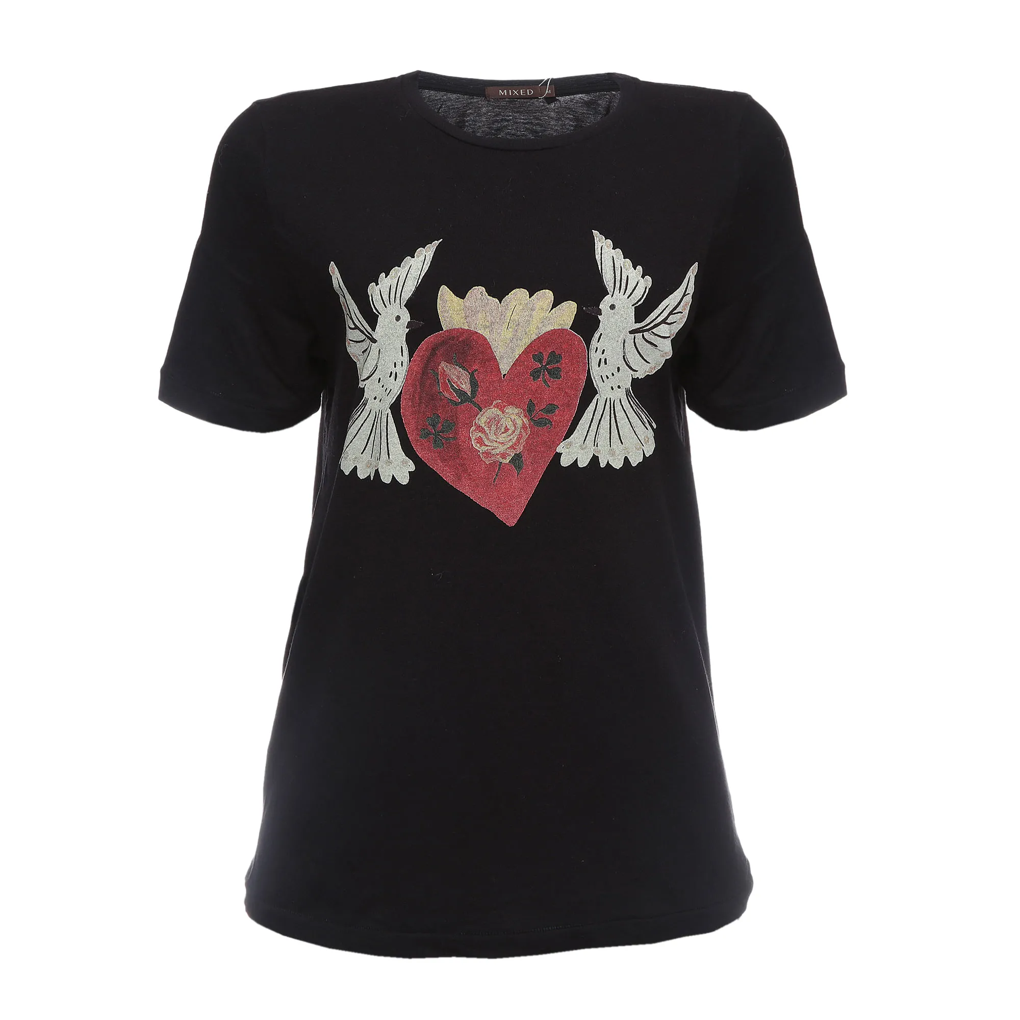 Camiseta Mixed Pássaro Preta